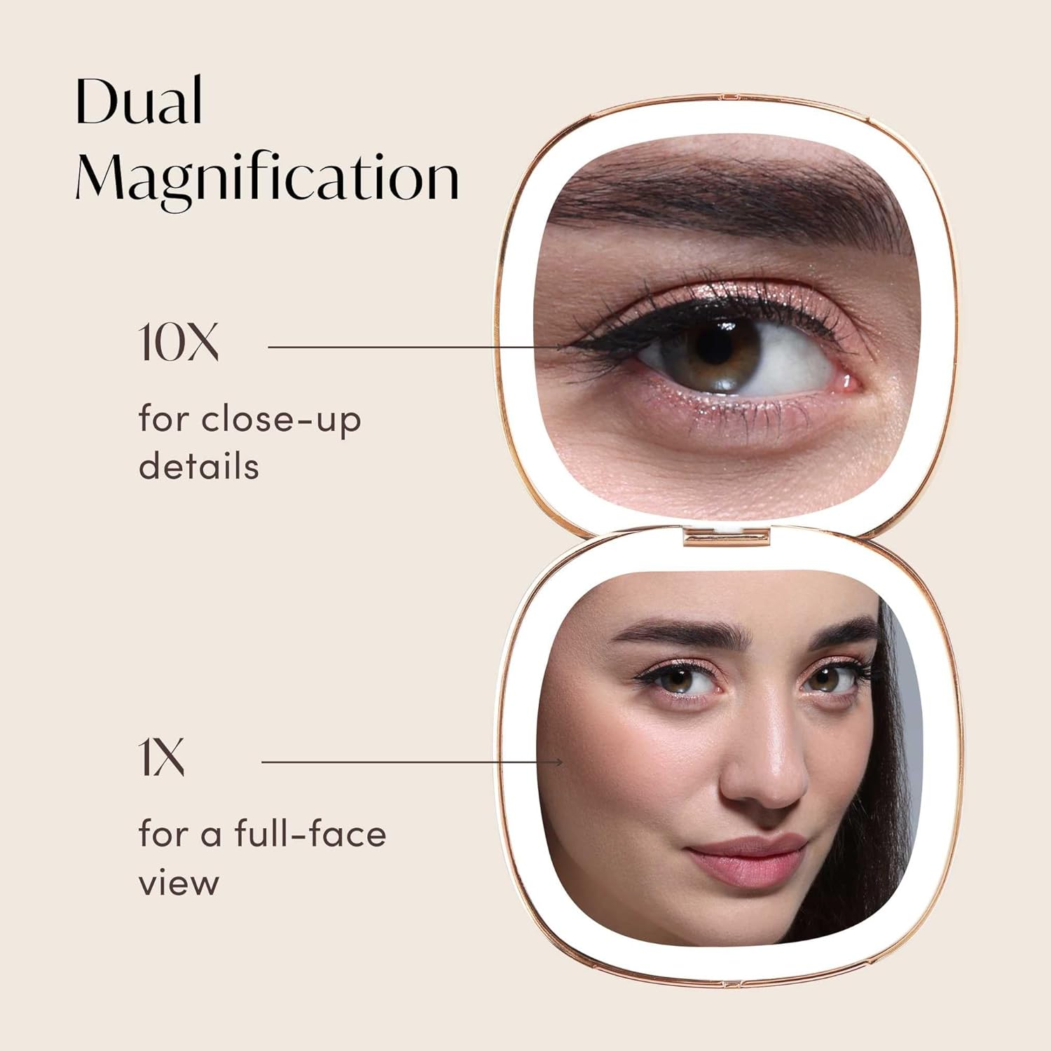 Fancii Mila 2 LED Lighted Compact Makeup Mirror, Rechargeable, 10X /1X Magnifying, Tru-Glow Light System, Vegan Leather, Small Travel Mirror for Purses (Harbor Blue) image number 2