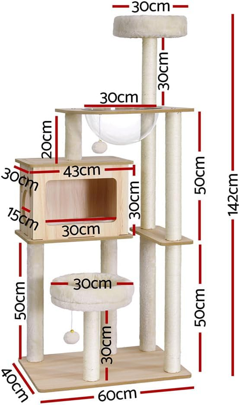 I.Pet Cat Tree Tower Scratching Post Scratcher 142Cm Wood Bed Condo House image number 2