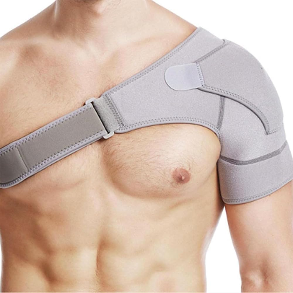 Adjustable Shoulder Brace for Men & Women, Breathable Neoprene Rotator Cuff Support with Compression Wrap, Relief for Shoulder Pain, Strains & Dislocation (Grey) image number 4