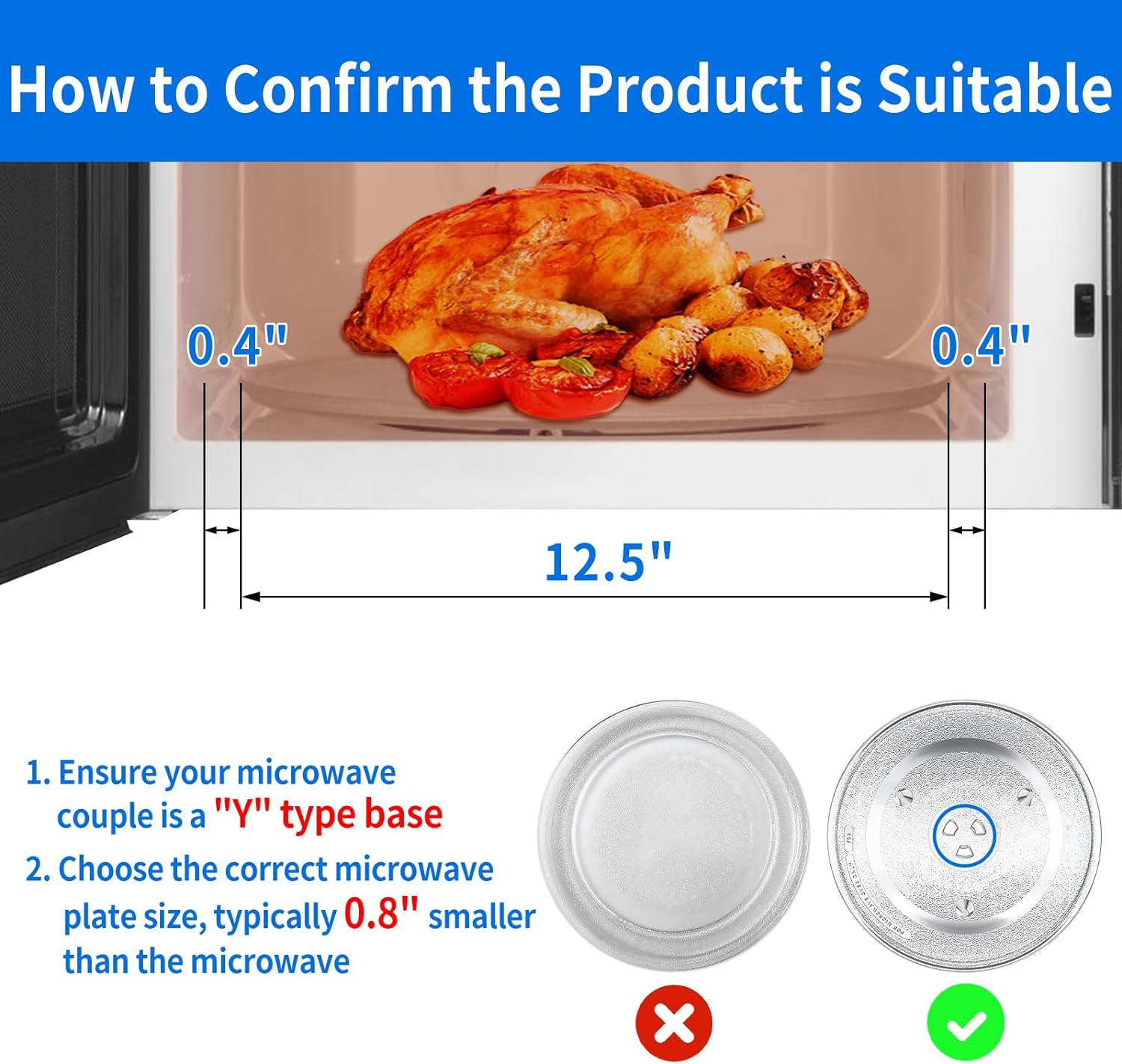 12.5" Microwave Plate Replacement for GE, Samsung, Hotpoint, Panasonic Emerson and More - 12-1/2 Inch Microwave Glass Plate Turntable Tray for WB39X10002 WB39X10003 WB48X10005 W10337247 WB49X10069 image number 6