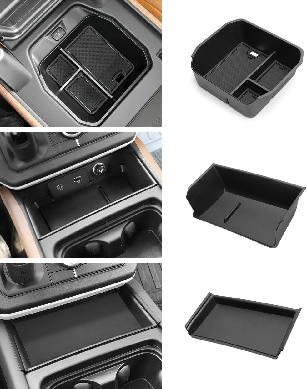 Evgoxmods 3PCS Center Console Organizer Compatible with 2020-2024 Land Rover Defender 90 110 130 (ONLY for Refrigerator Version) Armrest Storage Box Insert Tray Sets Interior Accessories image number 3