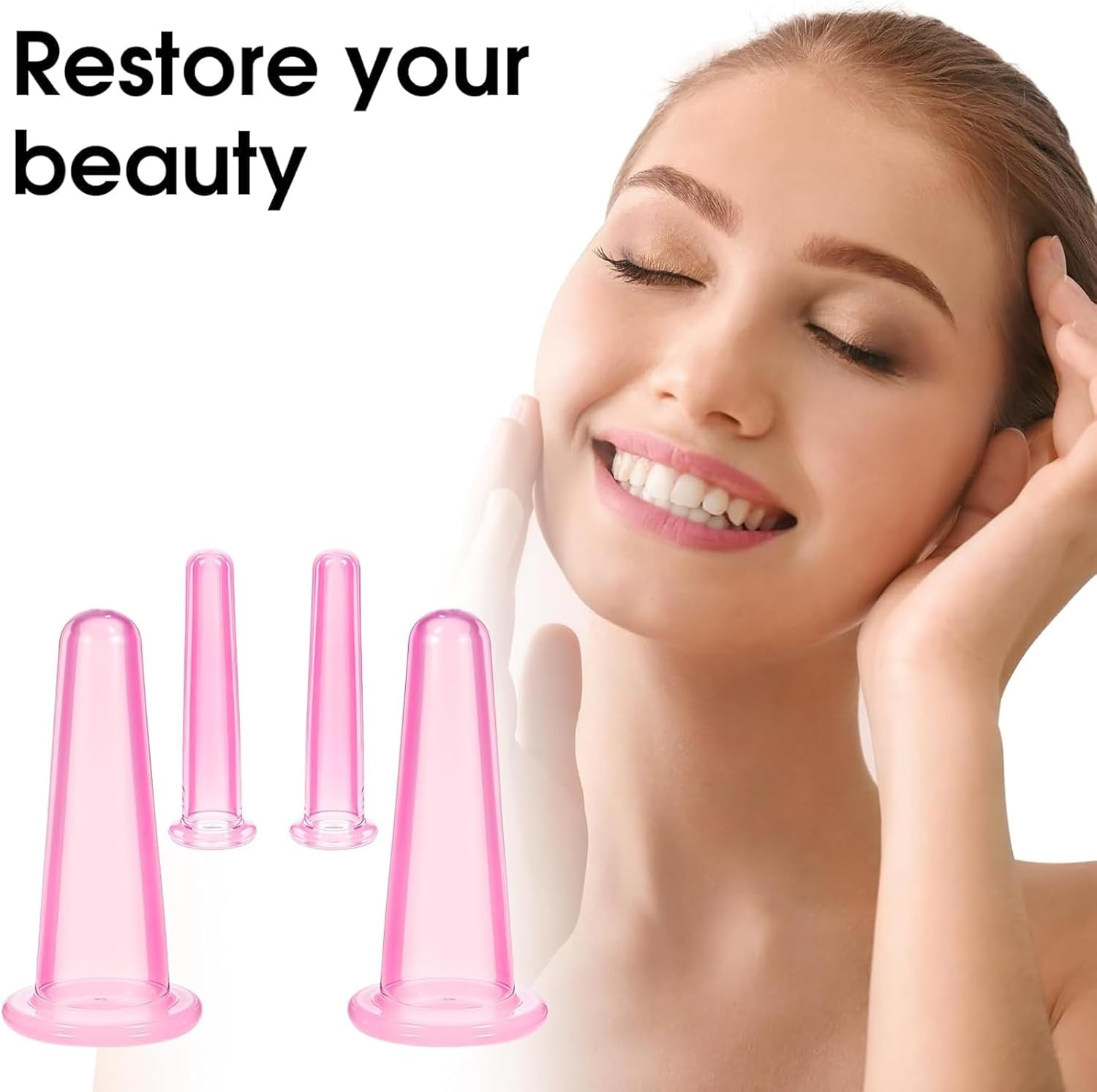 Weidllys 4 PCS Facial Cupping Therapy Set, Vacuum Facial Silicone Cups for Cupping Therapy Facial Cupping Treatment anti Aging Beauty Tool for Face and Eye Cupping Massage (Pink, 2 Small + 2 Large) image number 4