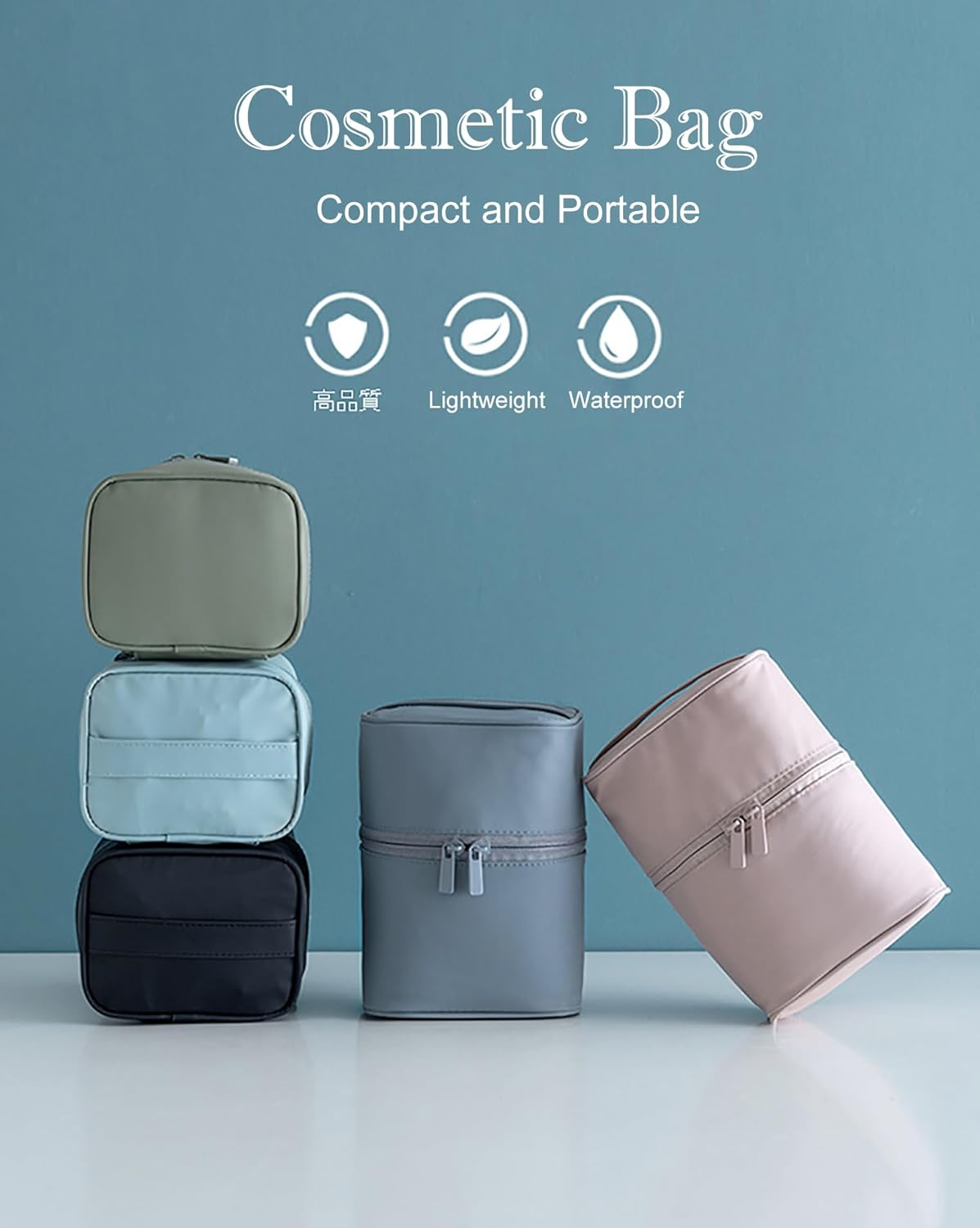 BRMM MIA Makeup Bag Portable Travel Cosmetic Bag Makeup Bag Organizer with Gold Zipper Waterproof Toiletry Bags for Women and Girls (Green Medium) (Column Black) image number 5