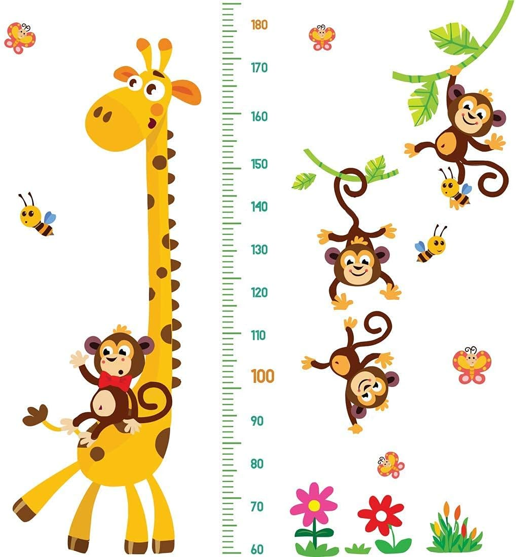 DEKOSH Kids Room and Baby Nursery Giraffe Monkeys and Height Chart Wall Decal Set Peel and Stick Wall Stickers for Kids Playroom image number 2