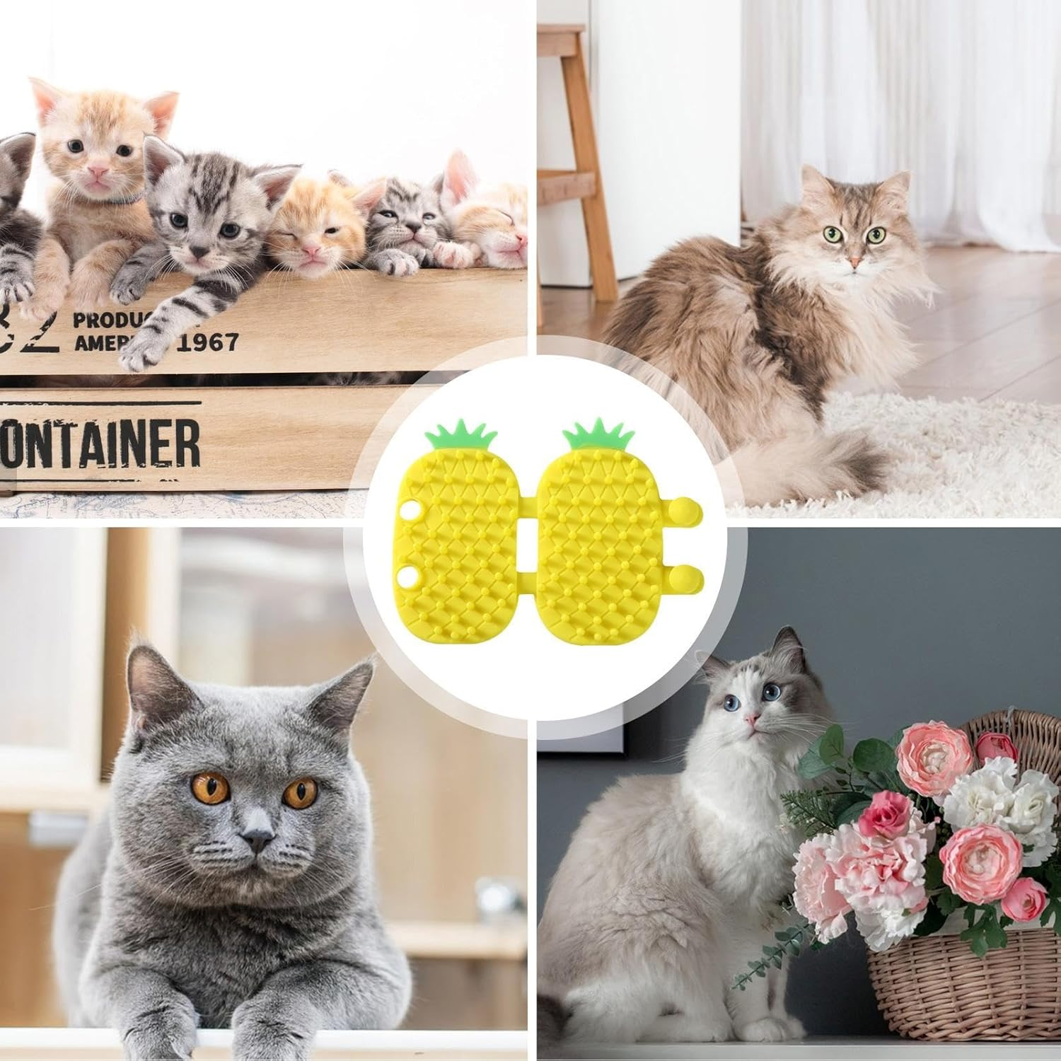 Cat Groomer for Indoor Cats | Pineapple Design Grooming Massage Combs | Cheek -Scratcher, Adjustable Silicone Groomer, Massage Combs, Corner Groomers for Kitten Puppy image number 6