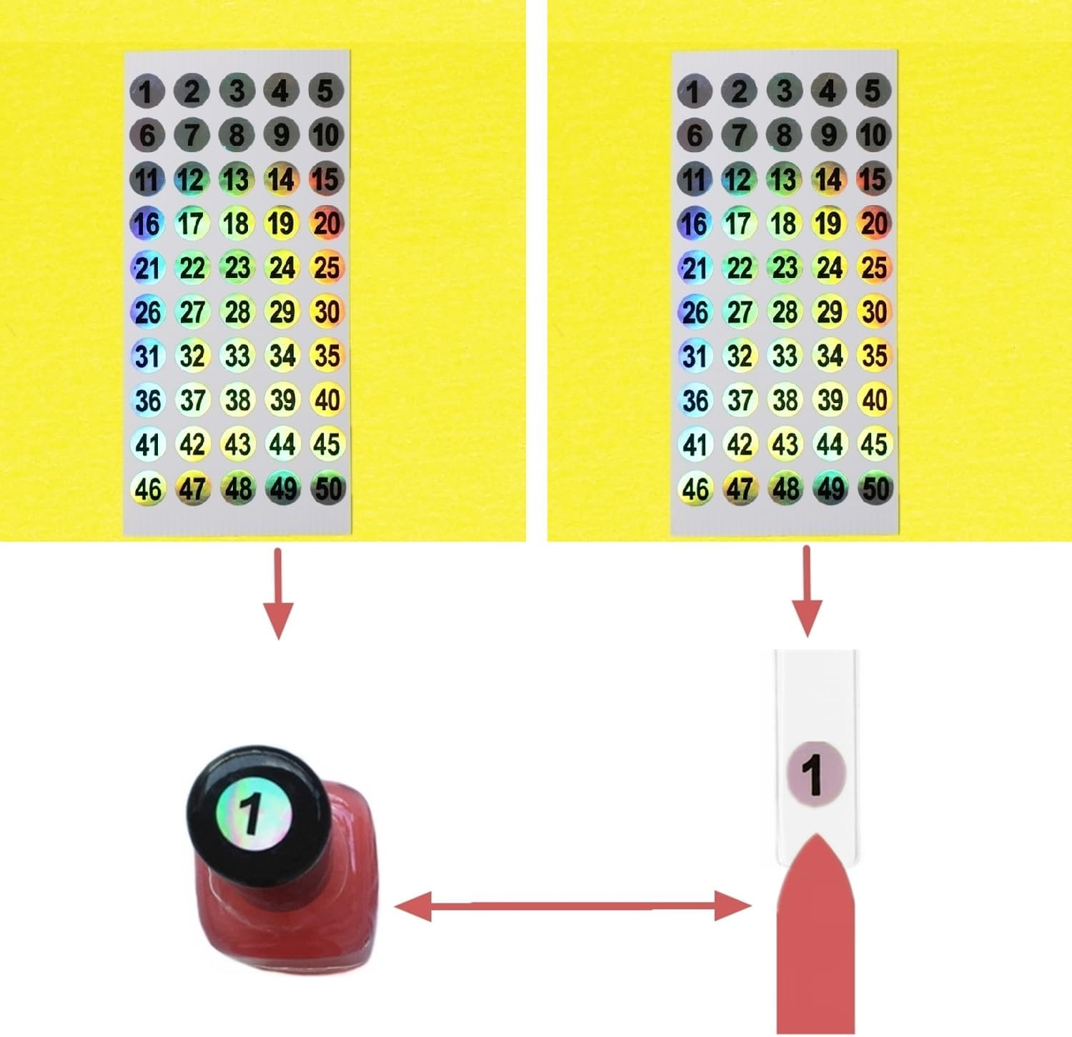 WOKIRO Pack of 50 Nail Display with Ring and Number Stickers 1-50, Presentation Tips Nails, Pattern Tips for Nails, Almond Practice Tips for Nail Colour Display, Nail Art Nail Tips (Transparent) image number 4