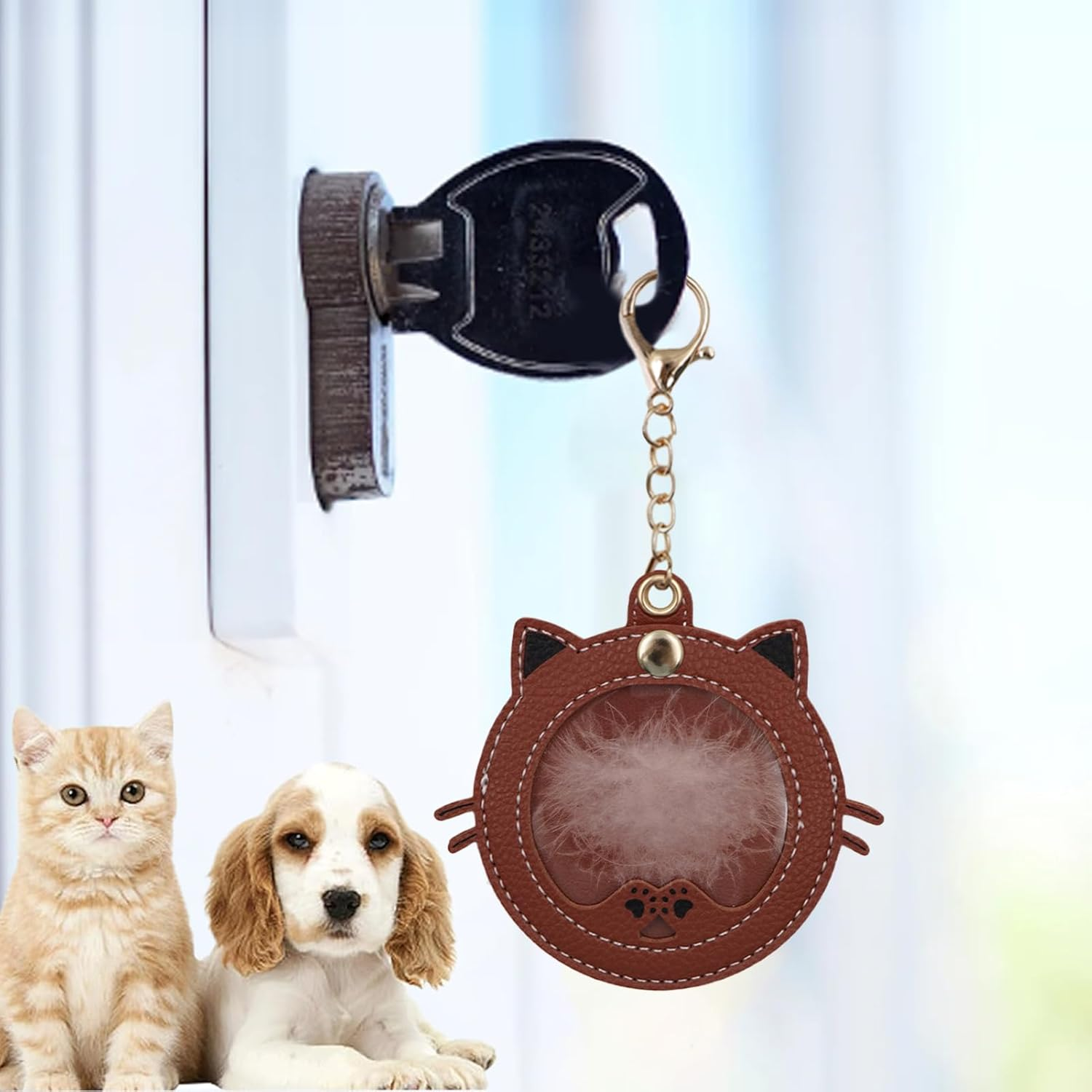 Gcerfby Pet Hair Storage Keychain, Cute Design, 9.2X8X0.5Cm, Kitten Face Shaped Dog Hair Storage Keychain, Creative Cute Keyring and Key Holder, Decorative for Backpack, Purse, Wallet image number 5