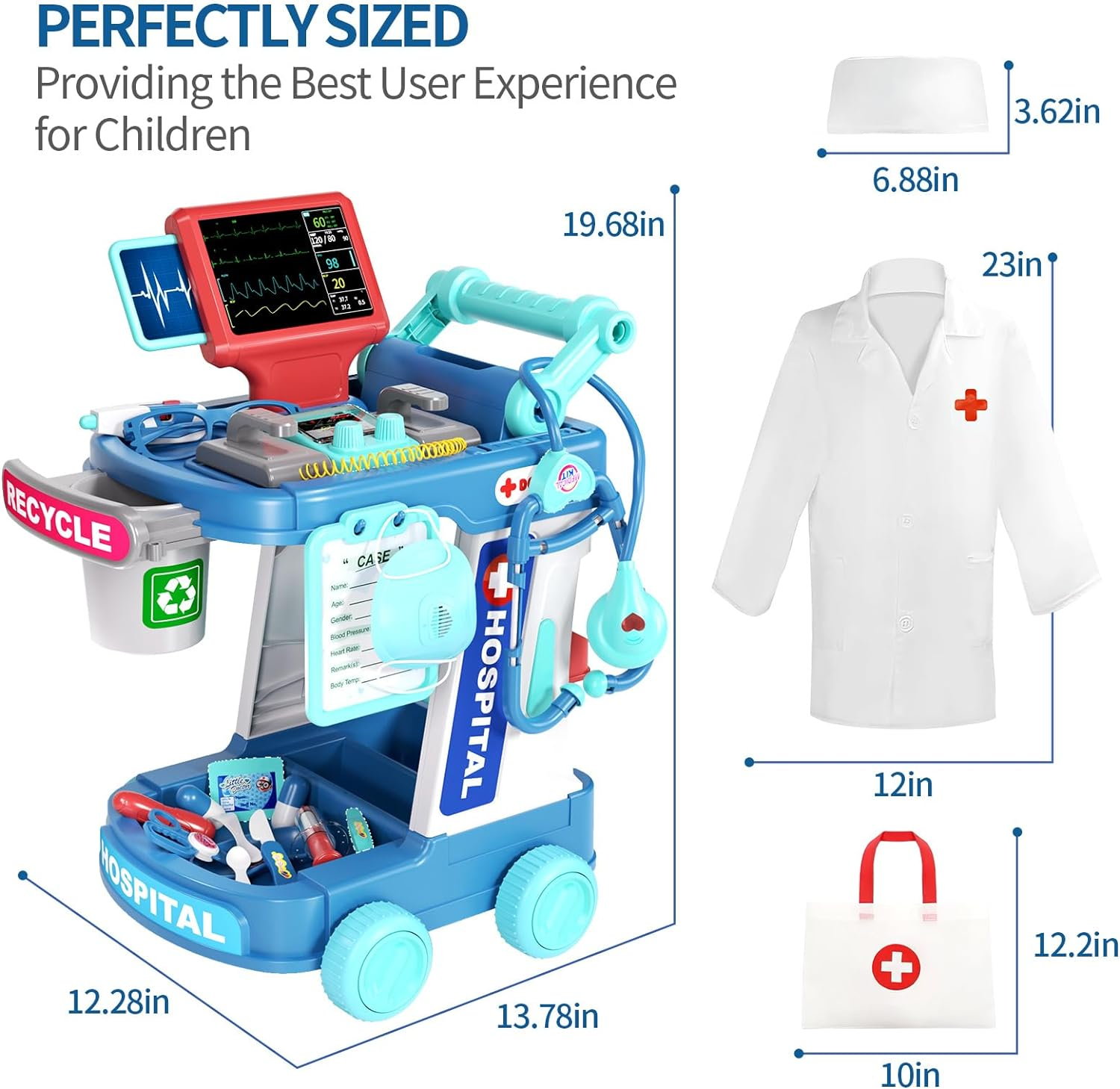 Doctor Kit for Kids, Pretend Doctor Playset for Toddlers with Cart, Costume and Stethoscope, Role Play Medical Toy for Girls Boys Toddlers 3-8 Birthday Gifts image number 5