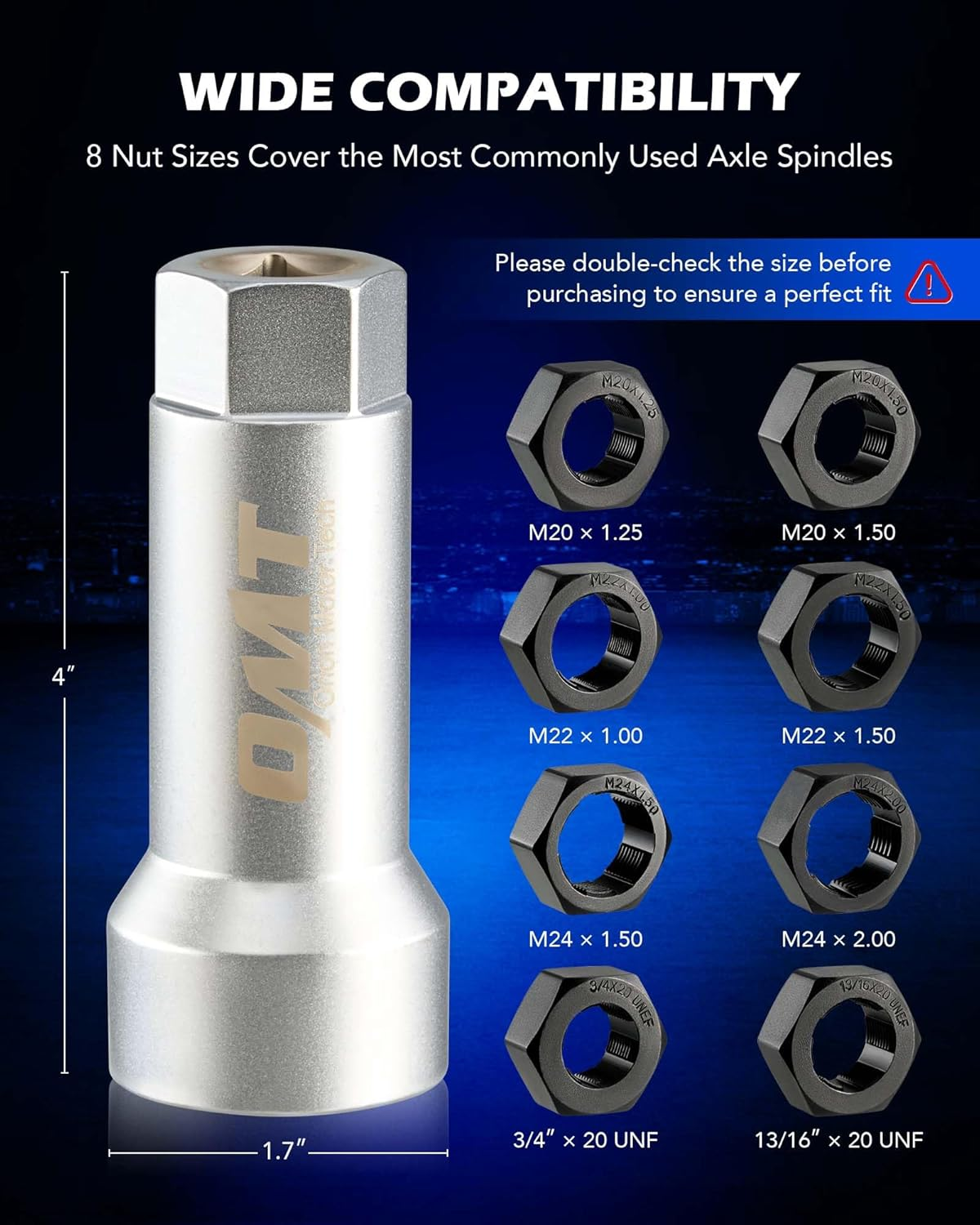 Orion Motor Tech 10Pc Axle Spindle Threading Set, Axle Thread Repair Kit with 8 Dies 1-1/16" Extension Bar, Axle Nut Rethreader with M20 M22 M24 & 13/16" 3/4" UNEF Nuts, Rethreading Tool Kit with Case image number 5