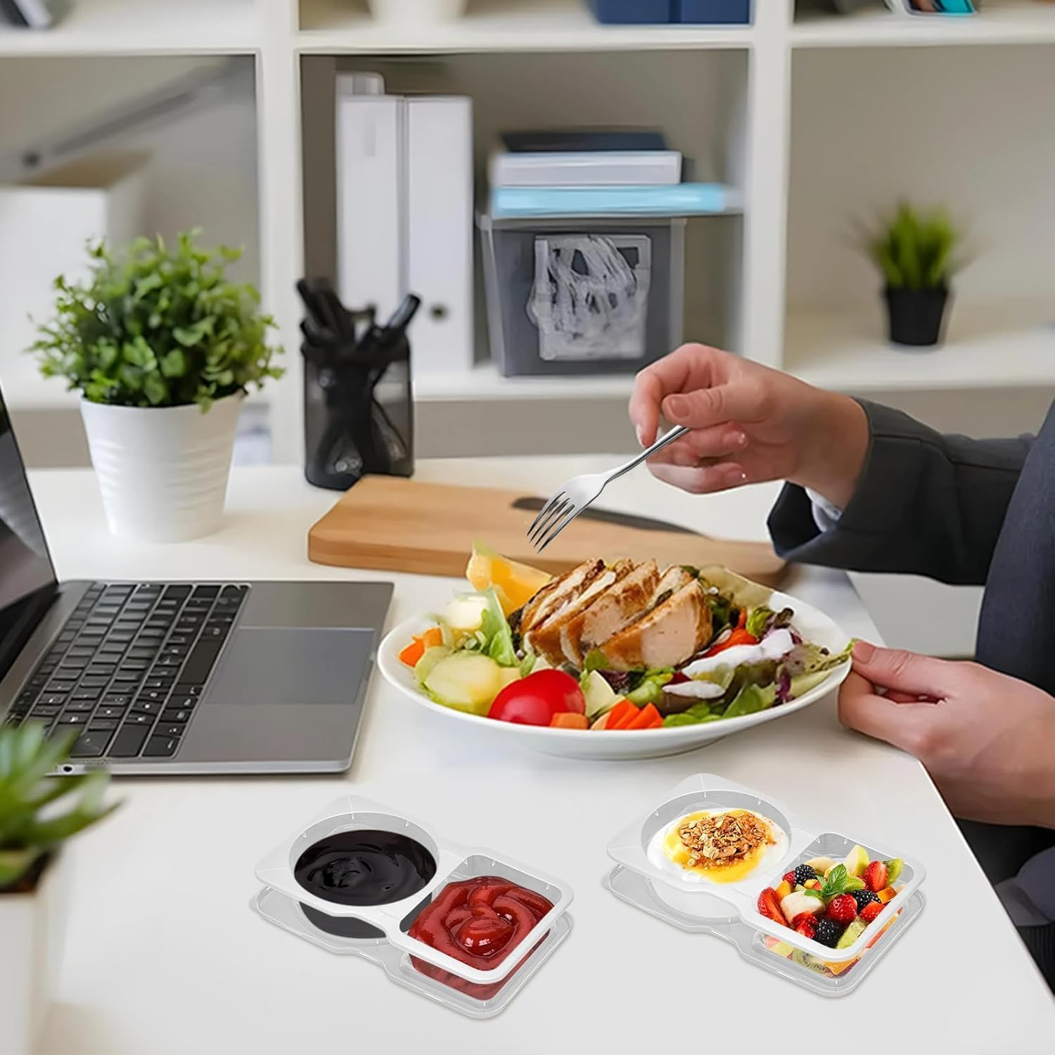 25PCS Double Compartment Condiment Containers with Lids, Reusable Snack Containers for Refrigeration and Portion Control, Takeaway Sauce Dip Case, Great for To-Go Sauce, Sampling, Travelling Snacks image number 2