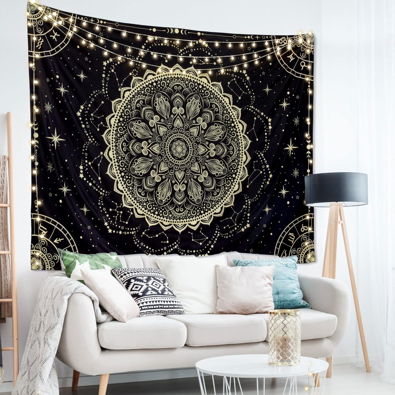 Black Golden Mandala Tapestry Astrology Wall Hanging Wall Tapestry Aesthetic Hippie Wall Decor Bohemian Wall Art Boho Home Decoration for Bedroom,Living Room,Dorm image number 5