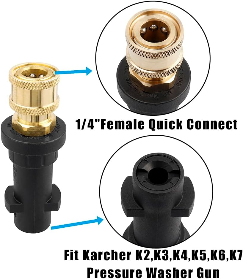 Yakamoz High Pressure Washer Gun Adapter, 1/4'' Quick Connect Pressure Washer Adapter with Brass Female for K Series K2-K7,Foam Gun Parts image number 4