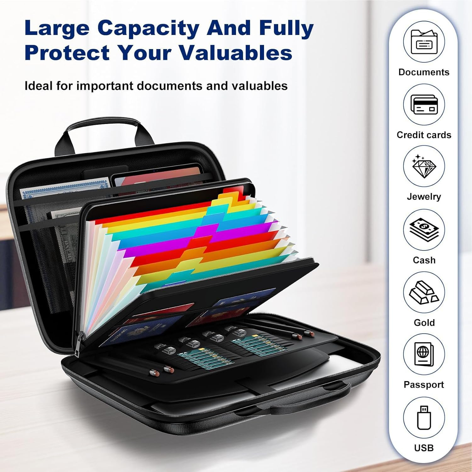 Fireproof Bag for Documents - 13 Pocket Heat Insulated Secure Storage Zipper Pouch - Lockable Fireproof Money Bag,For Important Papers Passports Identification Cards Social Security Cards image number 3