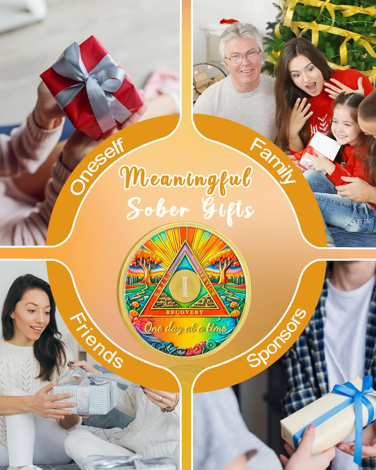 CHURYUML 1 Year Sobriety Coin - One Day at a Time Sober Chip, One Year AA Coins Recovery Medallions Alcoholics Anonymous Token Sobriety Gifts for Women & Men Celebrating Milestones in Sobriety image number 4