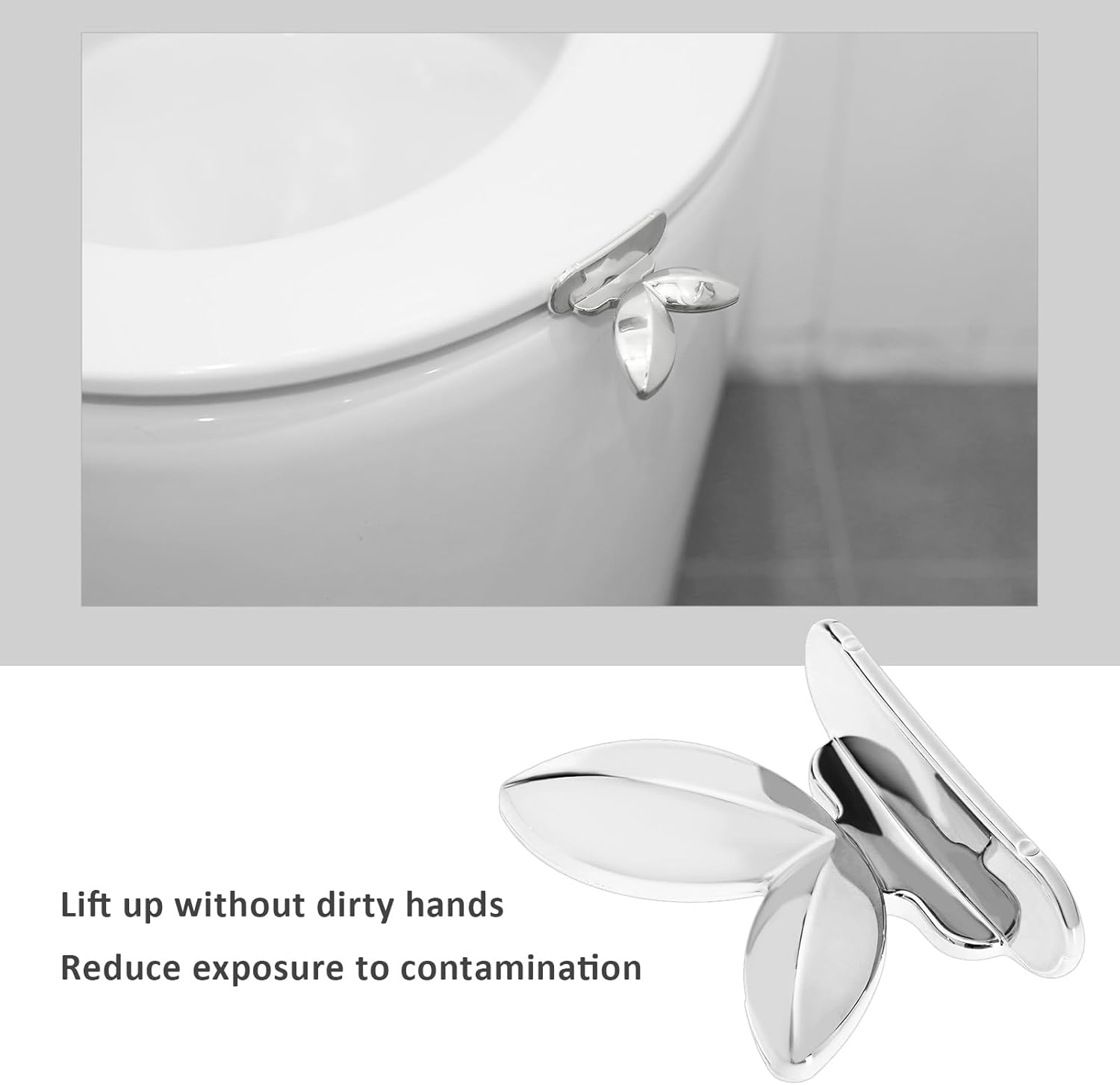 2Pcs Toilet Seat Lifter with Acrylic Adhesives ABS Toilet Lid Handle Toilet Lid Lift Tool Accessories for Home Hotels Toilet Silver image number 6