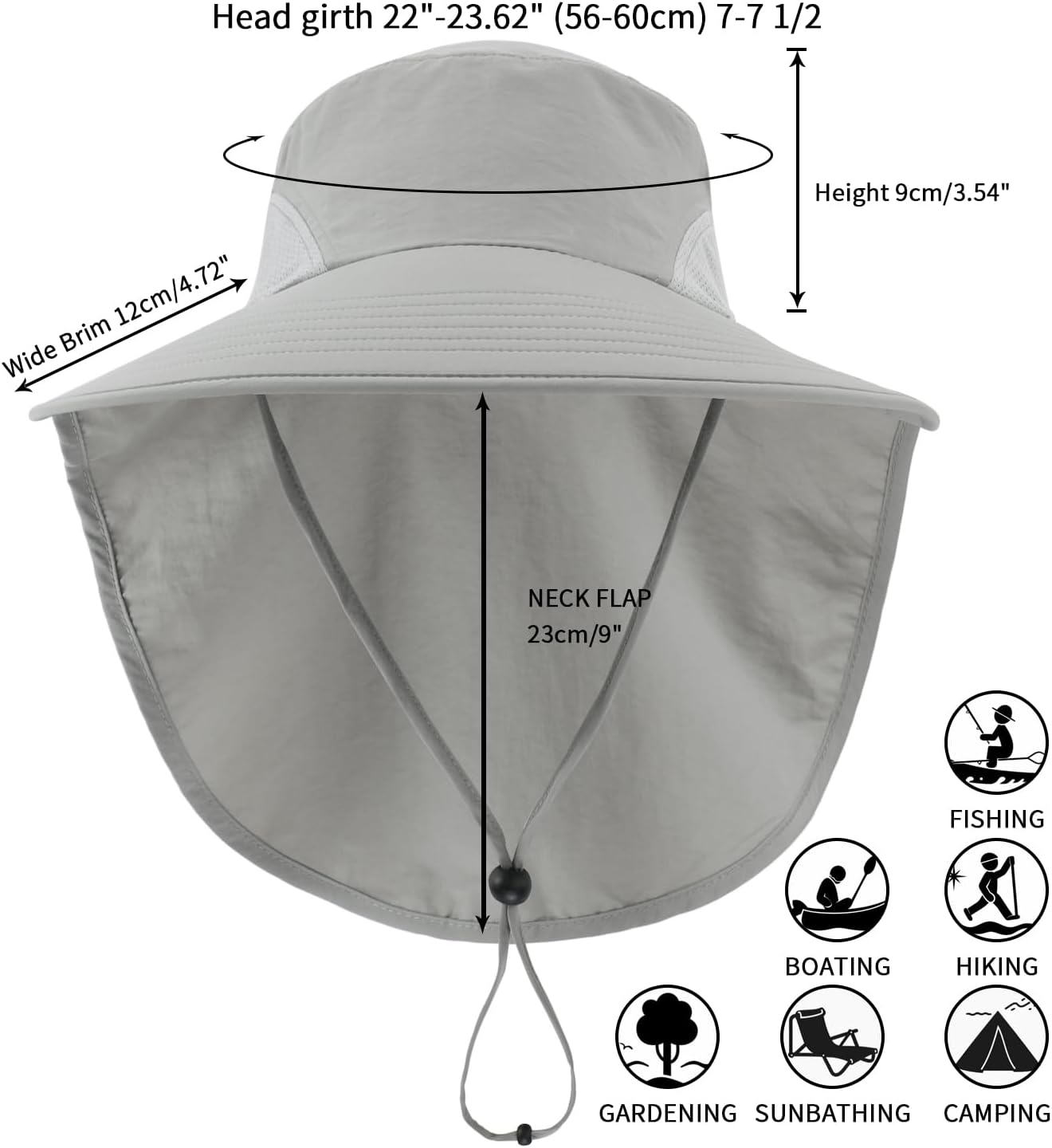 Home Prefer Outdoor UPF50+ Sun Hat Wide Brim Mesh Fishing Hat with Neck Flap - Light Gray image number 3