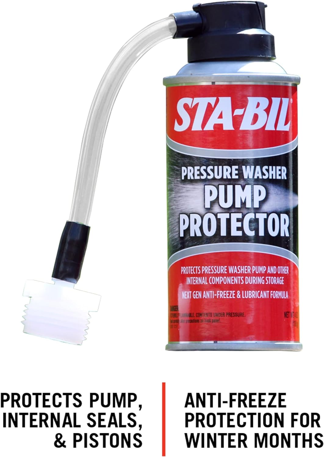 STA-BIL Pump Protector - Protects Pressure Washer Pumps and Other Internal Components during Storage, Next Gen Anti-Freeze and Lubricant Formula, 4Oz (22007), Red