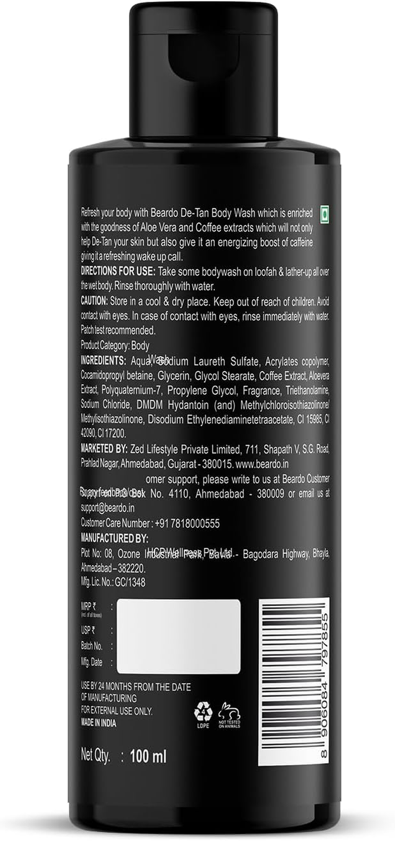 Beardo De-Tan Body Wash for Men, 100Ml | Tan Removal and Caffeine Body Wash | Detan with Coffee & Aloe Extracts | for Body & Face | Refreshing Fragrance image number 4