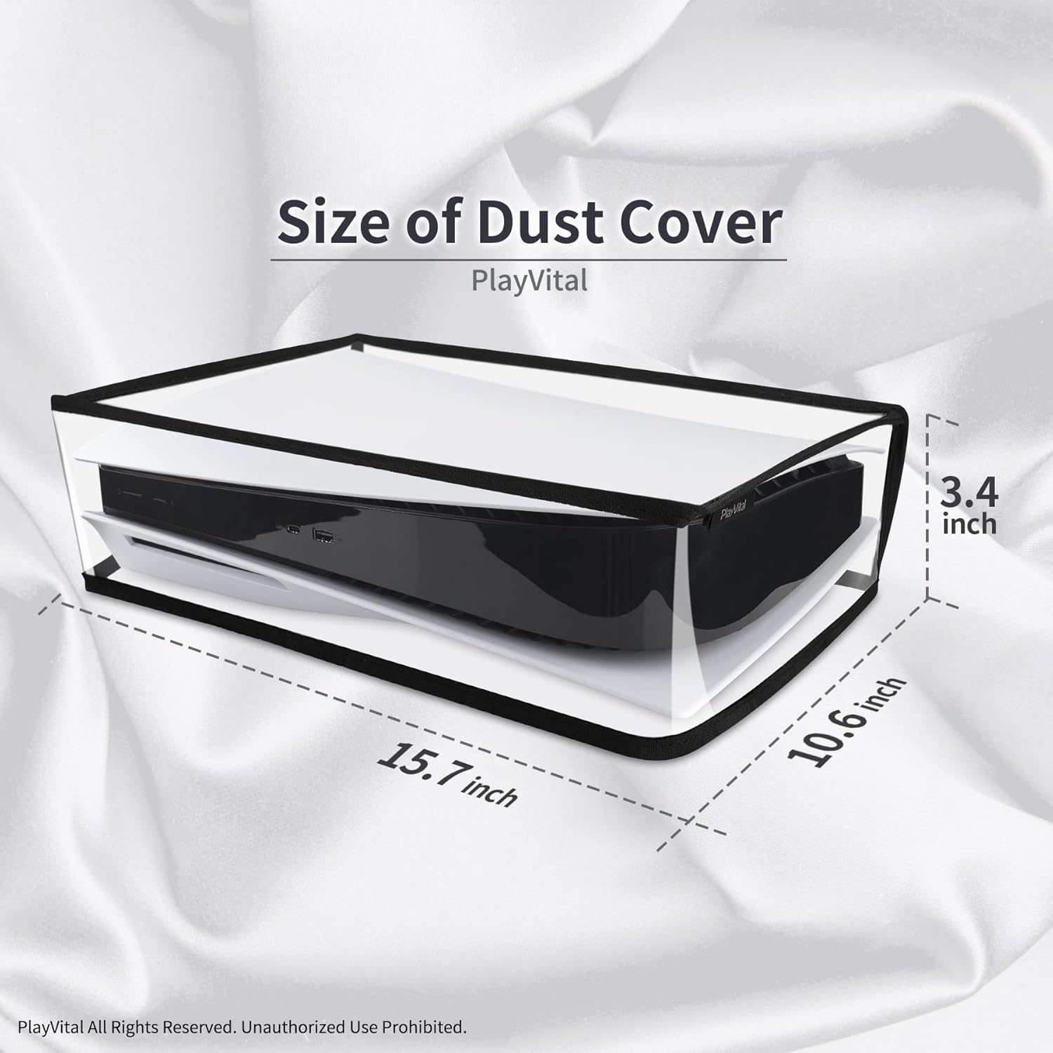Playvital Horizontal Dust Cover for Ps5, Dust Guard for Ps5 Console, anti Scratch Waterproof Cover Sleeve Console Digital Edition & Disc Edition - Transparent - Black image number 5