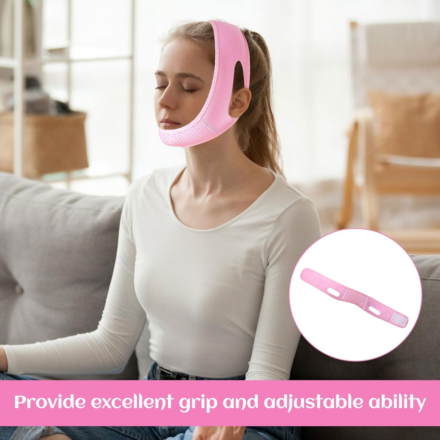 Chin Strap, Double Chin Reducer, Jawline Lifting Straps, Jaw Strap for Sleeping, V Line Lifting Mask for Women, Breathable V Line Face Lift Facial Slimmer Shape for Double Chin and Saggy Face Skin image number 2