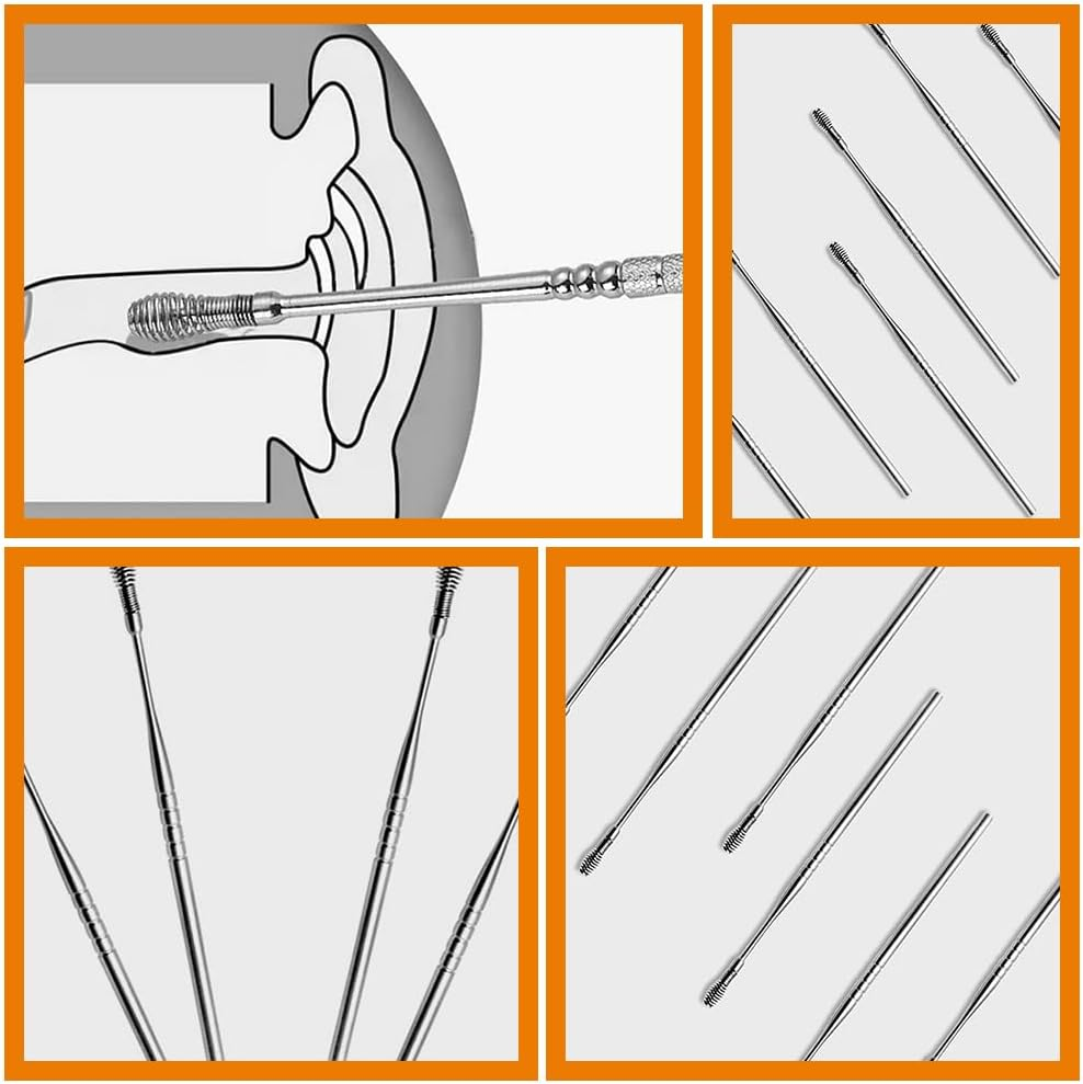 Baluue 6Pcs Stainless Steel Rotating Earwax Cleaning Tool Set with Smooth Polished Surface Non-Slip Handle Safe Ear Scoop for Home Ear Care image number 2