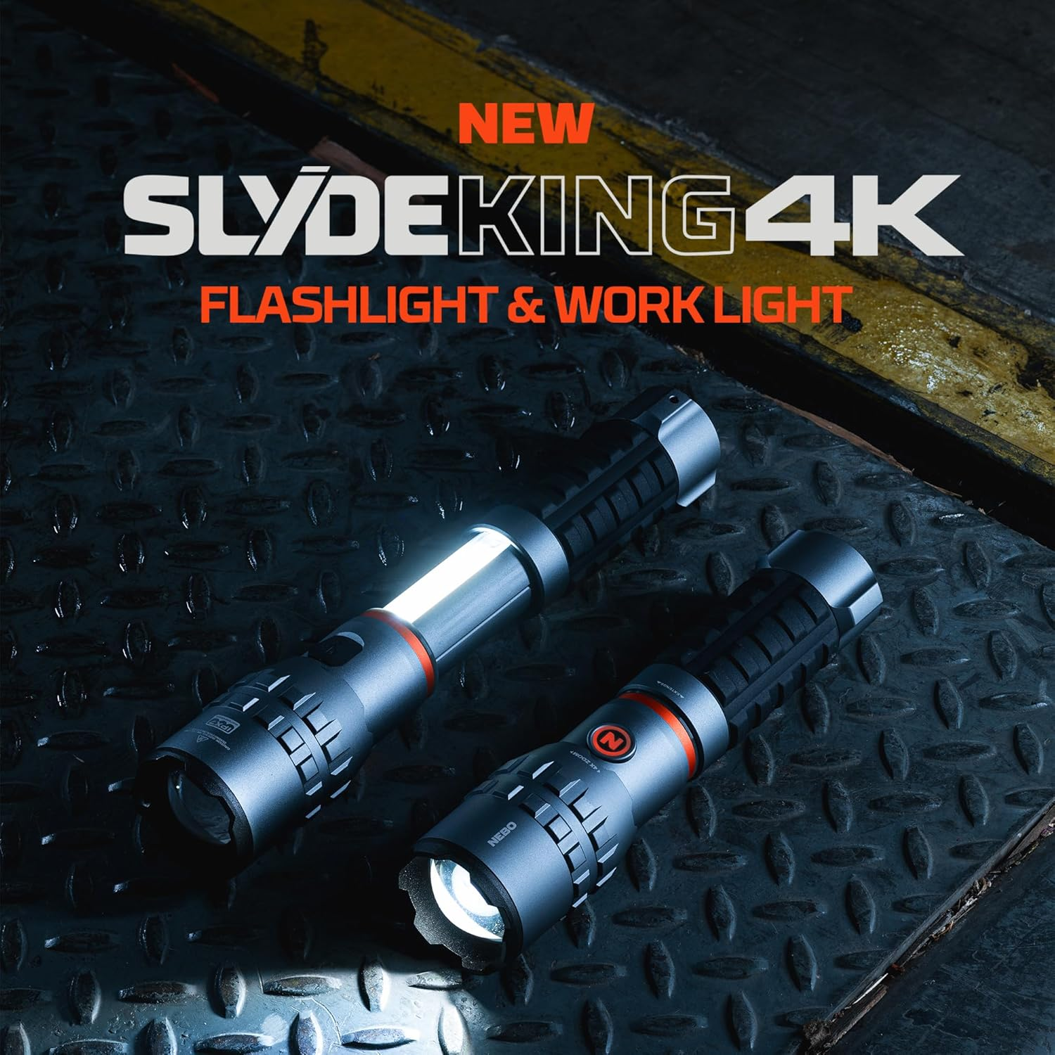 NEBO Slyde King 4K &ndash; 4,000 Lumen USB‑C Rechargeable Flashlight + 1,000 Lumen COB Work Light | 7 Modes with 4X Zoom, Magnetic Base, IPX7 Waterproof &ndash; Tradesman, DIY, Camping, Emergencies image number 3
