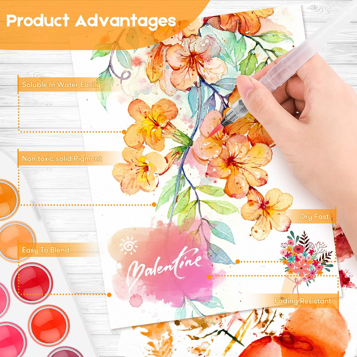 Watercolor Paint Set, Taotree 48-Color Watercolors Cake & a Brush a Refillable Water Brush Pen, Portable Water Colors Paints Set for Kids Children Students Adults Beginner Artists Painting Supplies image number 4