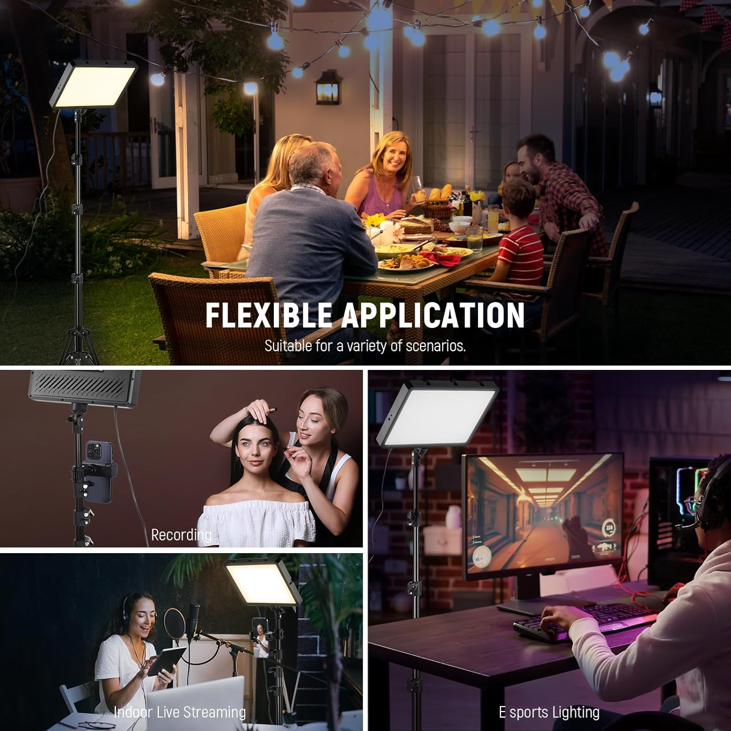 NEEWER Basics 3 Pack LED Video Panel Light, Studio Lighting Kit with Tripod Stand & Phone Holder for Video Recording Photography Streaming, 850Lx/0.5M Bi Color 2700-6500K Dimmable Key Light, BP300 image number 3