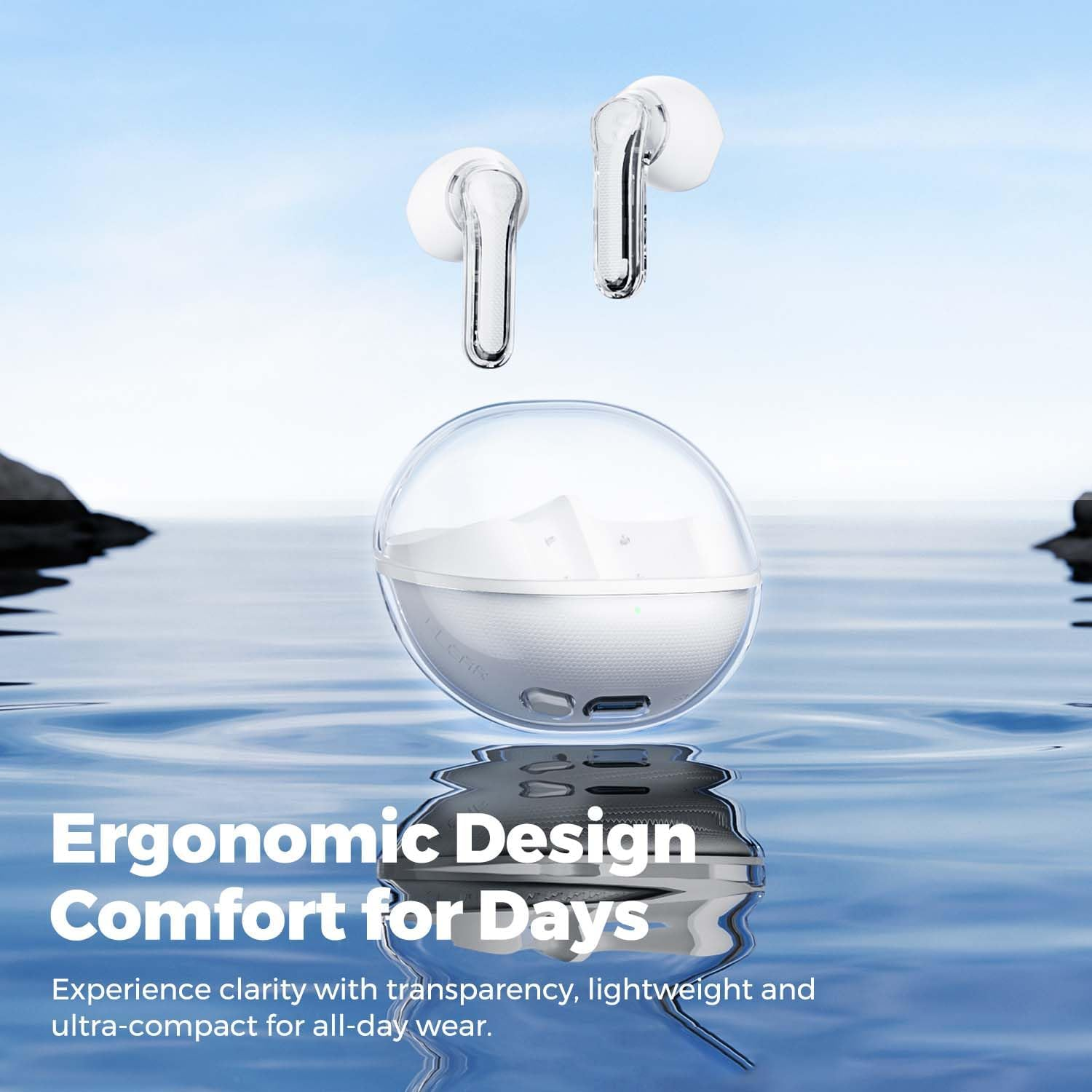 Wireless Earbuds, Soundpeats Clear Pods Bluetooth 5.3 Headphones, 13Mm Drives for Stereo Sound Earphones with 40H Playtime, Dual Mic with ENC for Clear Calls, Game Mode, App Control -Transparent