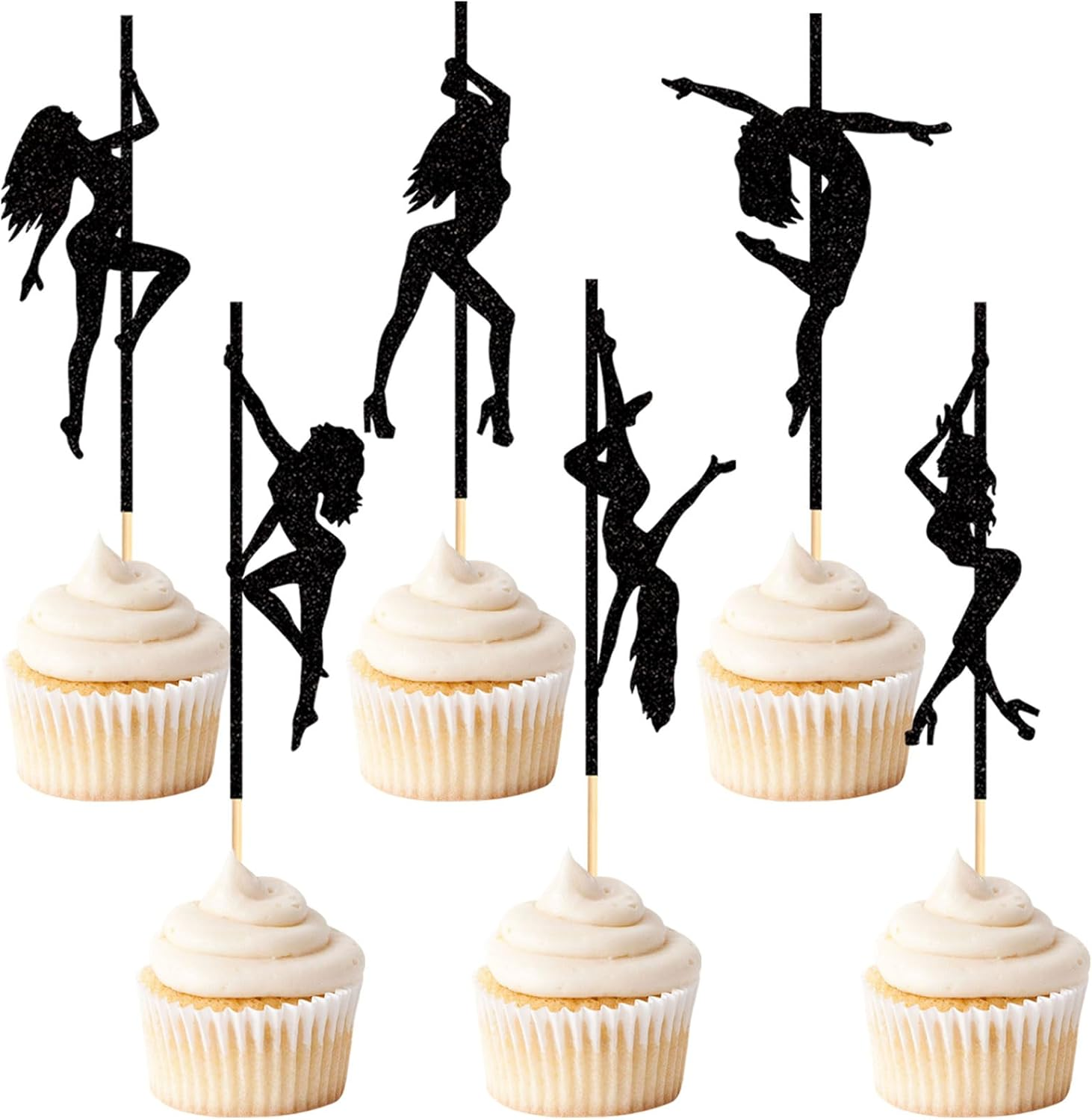 32PCS Let'S Party Cupcake Toppers Cowboy Rainbow Smile Face Heart Cupcake Picks Let'S Go Dance Cake Decorations for Disco Theme Wedding Women Birthday Party Supplies Pink