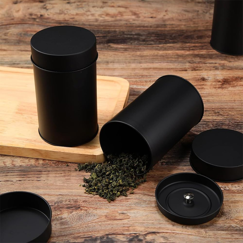 Matte Black Tea Storage Canister, Double Seal Tinplate Container, Kitchen Storage for Tea Coffee Sugar, 1 Piece - White image number 7