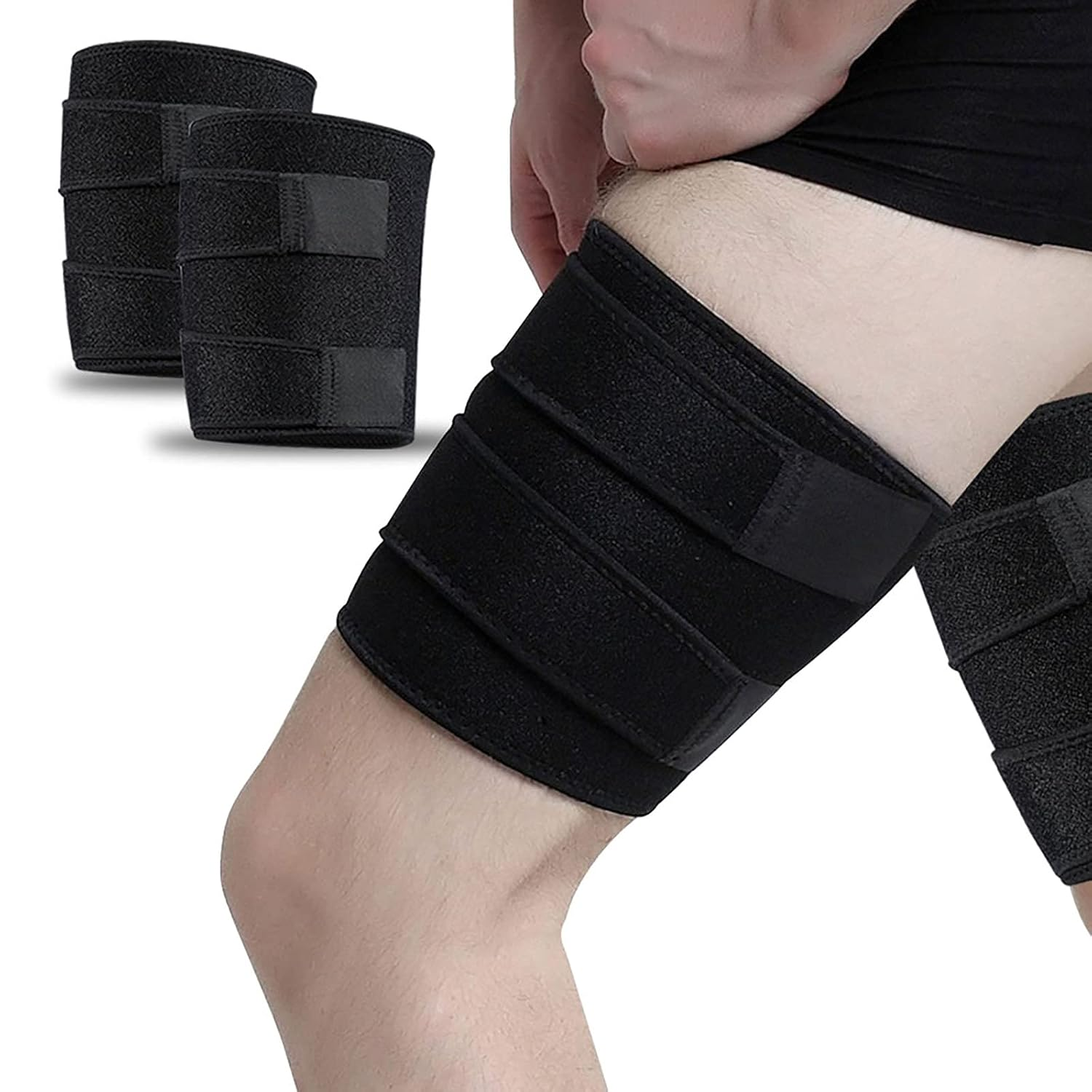 VIPMOON Thigh Brace, 2 Pack Sports Thigh Brace, Thigh Compression Sleeves, Lightweight, Breathable, Left/Right Unisex, Firmly Fixed Thigh, Reduce Impact, Non-Slip, Hand Washable image number 6