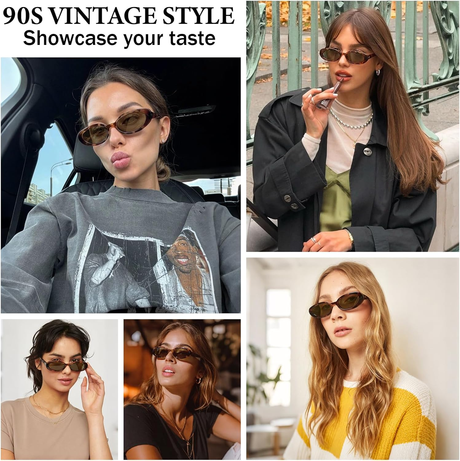 Retro Oval Sunglasses for Women Men,Womens Sunglasses Polarized Trendy Sun Glasses,90S Small Fashion Vintage Narrow Shades with UV400 Protection - Black image number 2