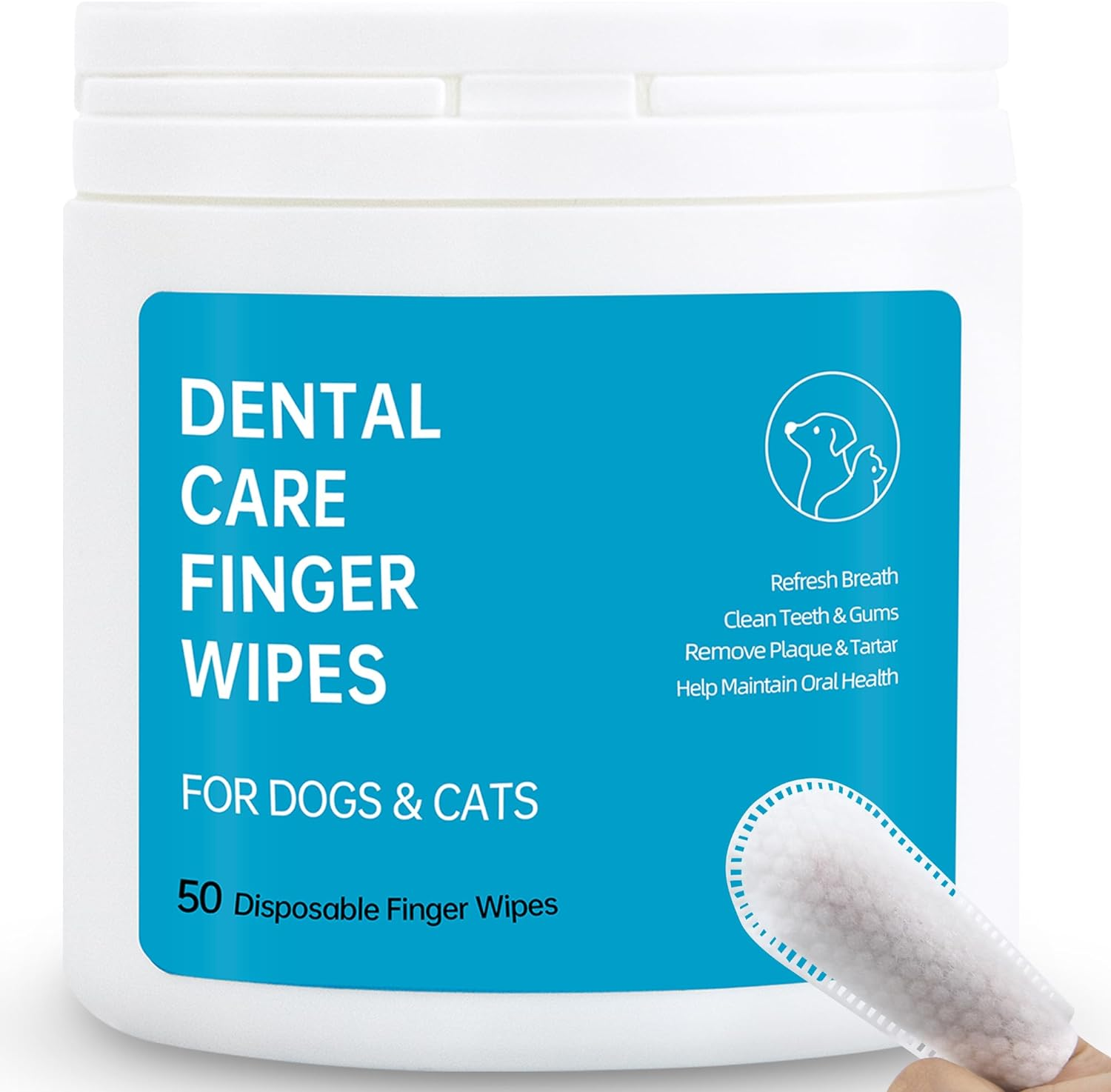 Dog Dental Wipes for Cats & Dogs Teeth Cleaning - Safe Vet Approved, Breath Freshener, Tartar Remover, All Natural Organic, 50Ct Pre-Soaked Finger Wipes image number 6