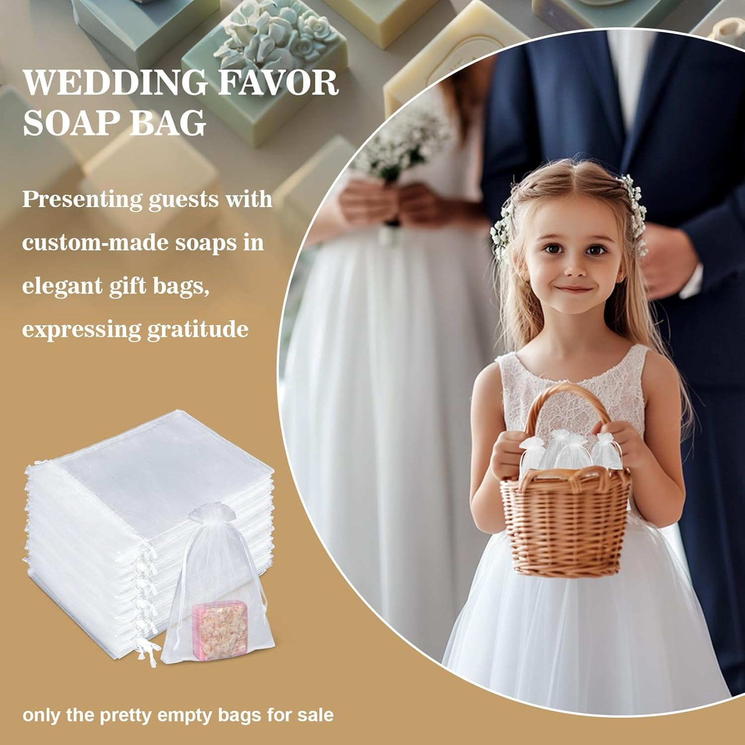 Sukh 50 Organza Soap Bags for Packaging - Organza Gift Bags 5X7 Soap Bags for Homemade Soap Wedding Anniversary Souvenir Soap Mesh Wedding Favor Bags Small Soap Pouches Gift Bags for Small Business image number 4