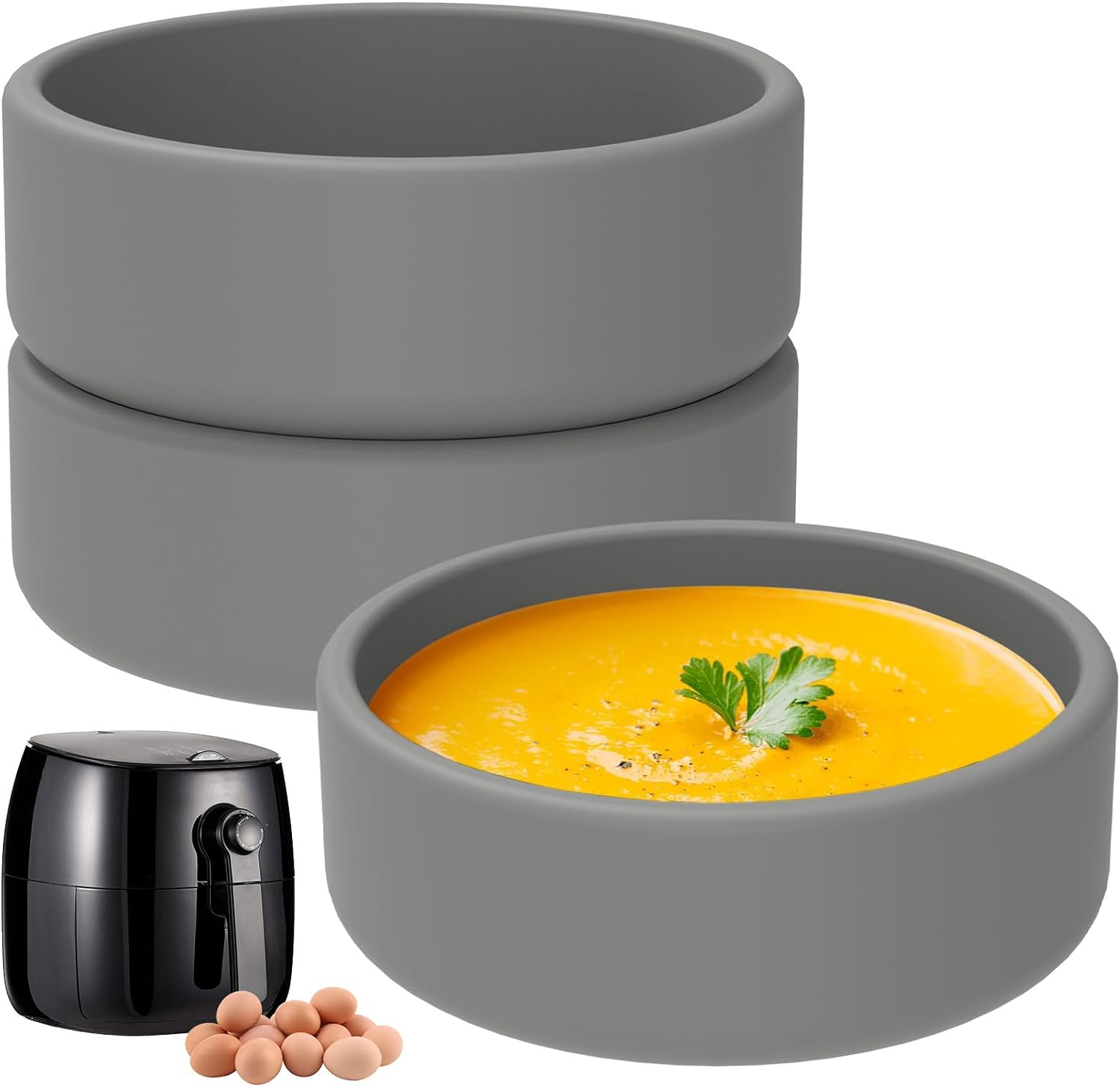 Abizarch 3Pcs Silicone Air Fryer Egg Mold,3 Pcs Reusable Nonstick Egg Bites Pan-Alternative to Microwave Egg Cooker/Sous Vide Egg Bite Maker,Bpa Free,Dishwasher Safe,Air Fryer Accessories(Grey,3Pcs)