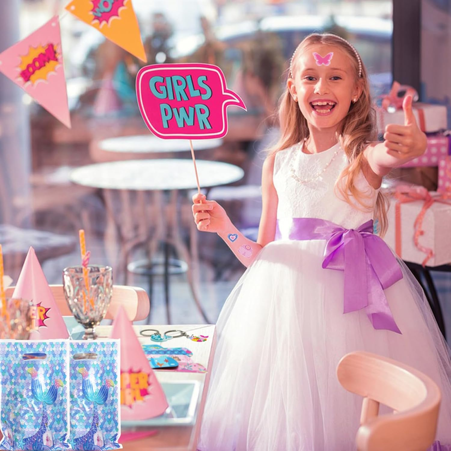 Mermaid Party Bag Fillers for Kids Boys Girls, 42Pcs Mermaid Assorted Toys Pinata Filler with Slap Bands Gift Bags Stickers Keychains Trick & Treat Goody Bag Fillers for Christmas Party image number 2