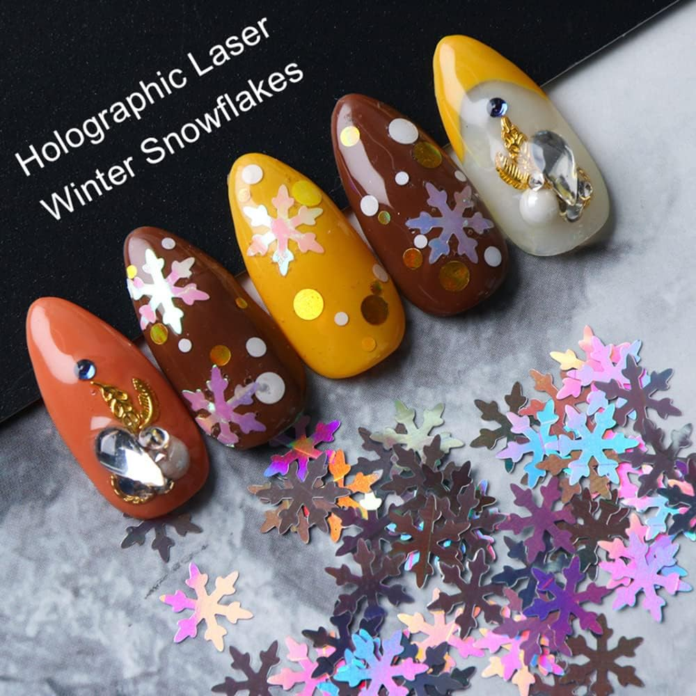 Snowflake Nail Glitter Sequins, 2 Boxes Christmas Nail Art, Holographic Christmas Nail Art Sequins for Snowflake Glitter DIY Decoration image number 4