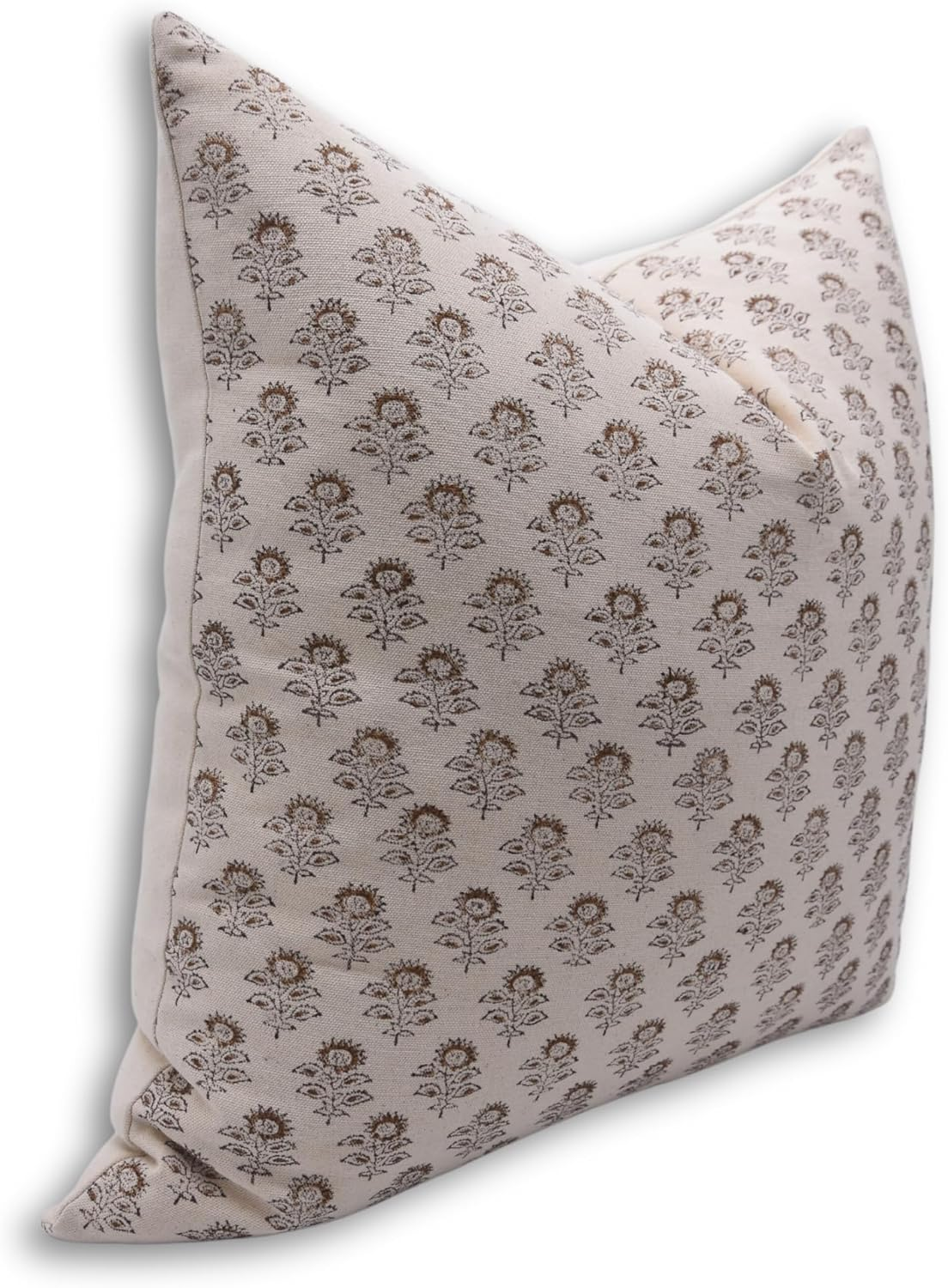 Pillow Covers Duck Canvas Fabric Vintage Handmade Block Floral Print 16X16 Inch Pillowcase Cushion Cover with Hidden Zipper for Living Room, Bedroom, Sofa, Couch, Bed (Mustard-Bagru Buti) image number 3