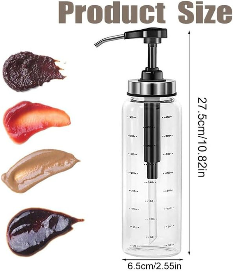 WADY Syrup Dispenser, 2PCS Syrup Dispenser with Pump, Condiment Press Bottles- No Drip, Glass Pump Dispenser 17 OZ, Dispenser Great for Ketchup, Salad, BBQ Sauce,Honey, Oyster Sauce, Oil (Black) image number 6