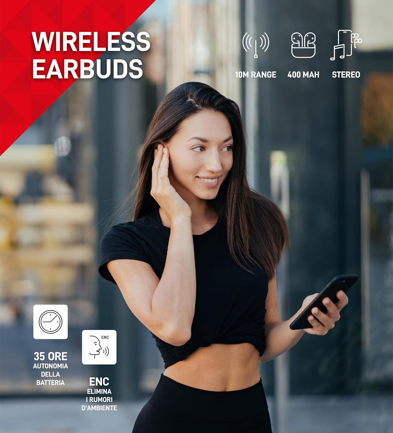 TELE System TS626 Bluetooth Headphones 5.4 with ENC, Hi-Fi, 35 Hours Battery Life, Touch Control, Ergonomic Wireless Headphones with Charger, Sweat and Rainproof, Compatible with Ios/Android/Pc image number 1