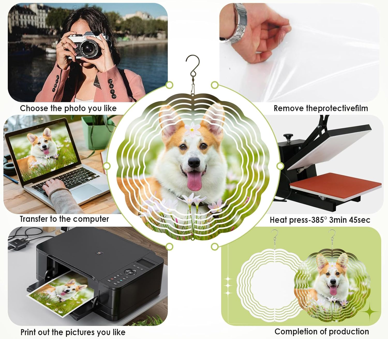 JUMXSRLE Sublimation Wind Spinner Blanks, 3D Aluminum Garden Hanging Wind Spinner Sublimation, Sublimation Blanks Spinner for Yards Garden Lawn Decoration Christmas Spinners Gift - 8 Inch 4 Pcs image number 3