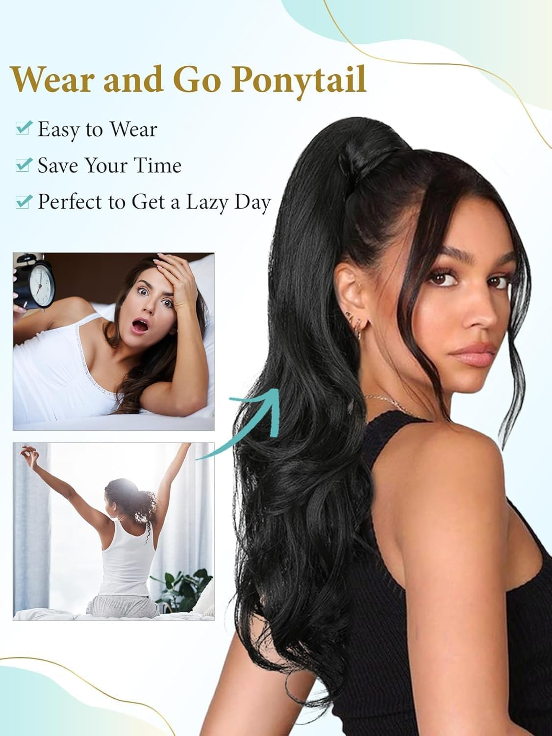 Flexible Wrap around Long Curly Ponytail Extension 32Inch Kinky Ponytail for Black Women Natural Black Pony Tails Hair Extensions for Women (Black, 32Inch) image number 4