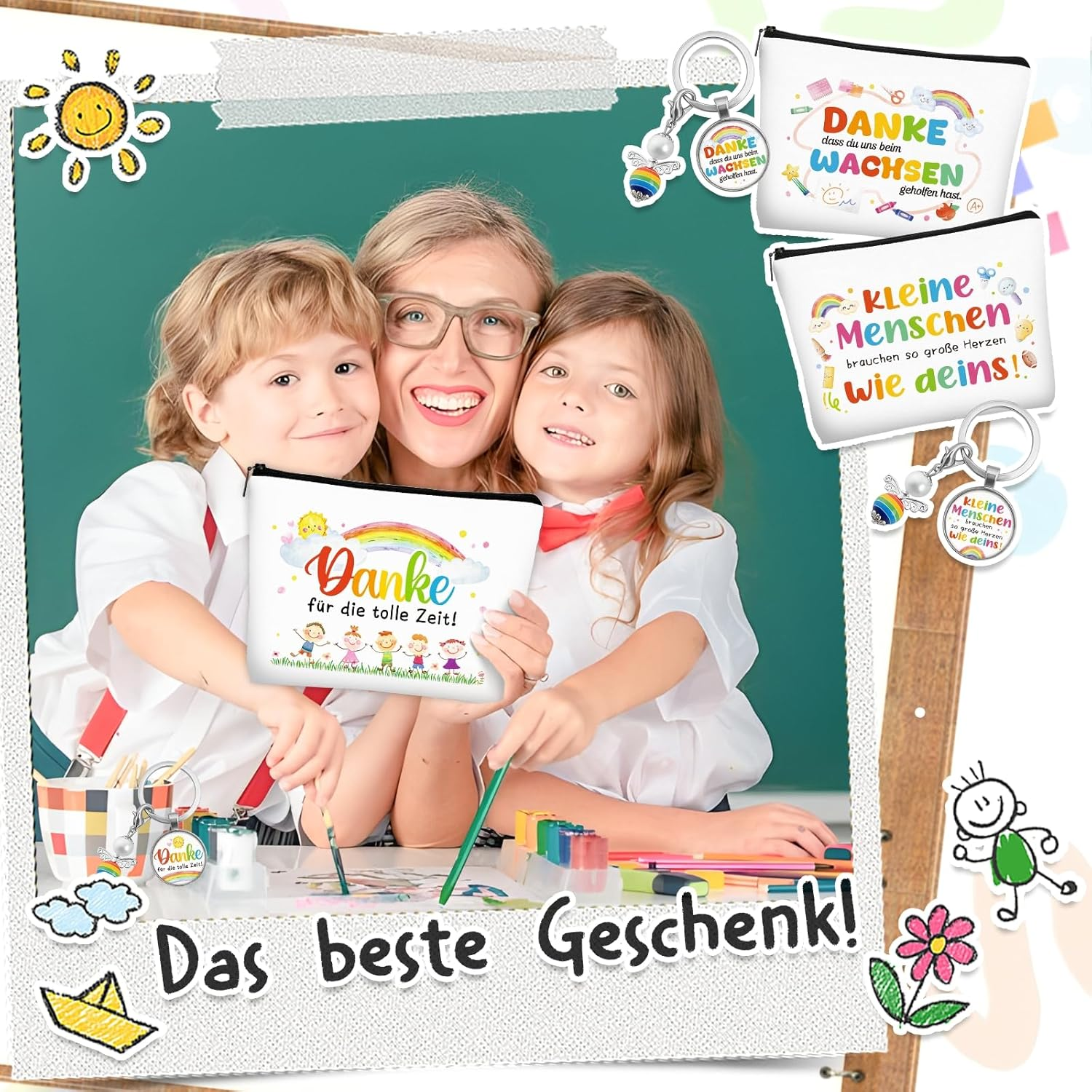 Teacher Canvas Cosmetic Bag with Keyring, 3 Sets image number 2