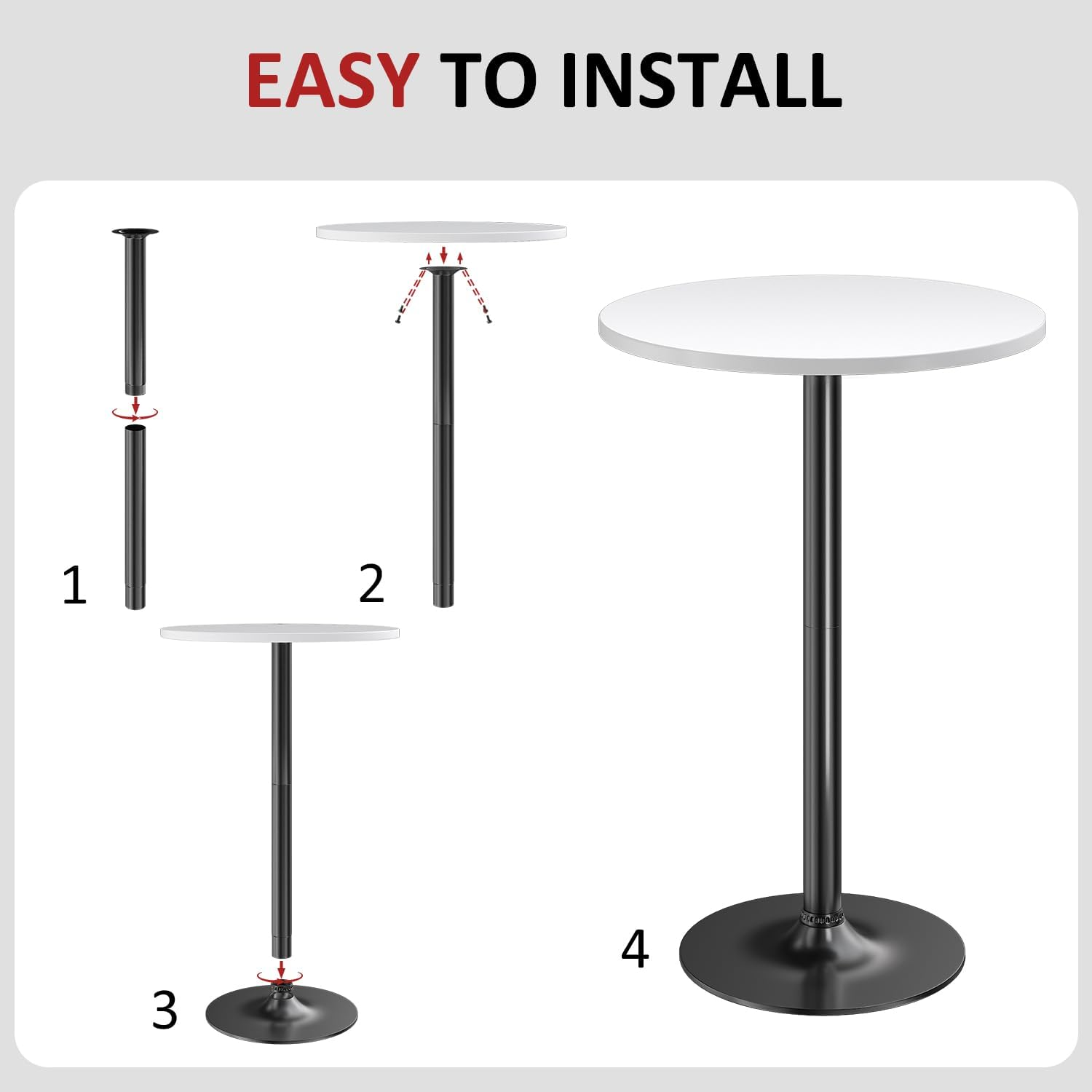 Furmax Bistro Pub Table round Bar Height Cocktail Table Metal Base MDF Top Obsidian 60.5Cm Top, 100Cm Height image number 1