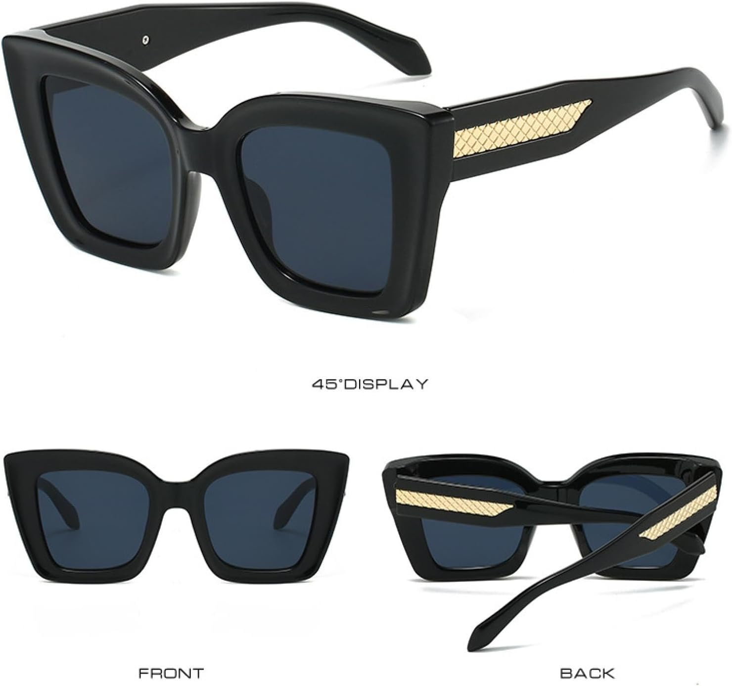 HPIRME Women Glasses Big Frame Ladies Retro Screen Eyewear Double Color Shades(Red DH) image number 4