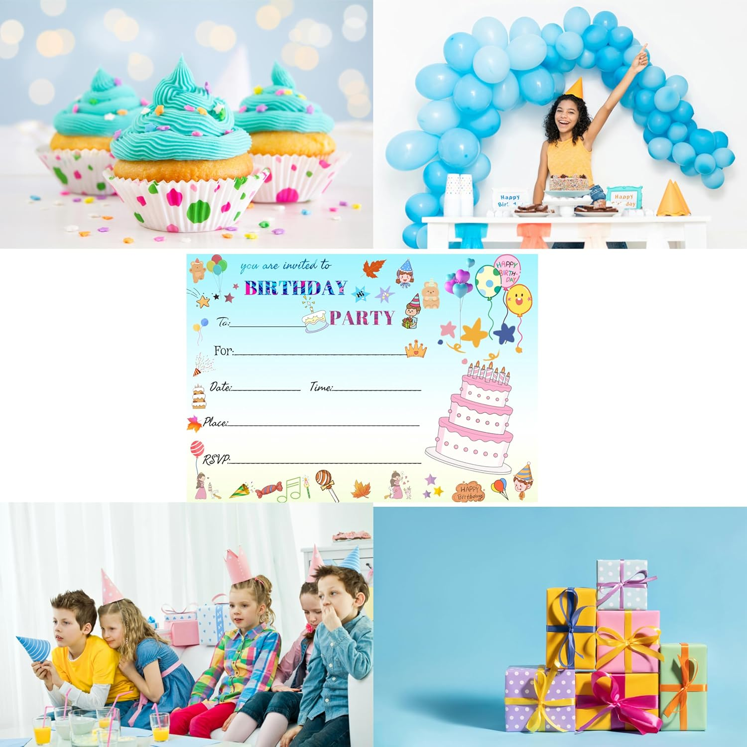 32 Pack Birthday Party Invitation Cards, Perfect for Kids, Adults, and All Celebrations,4.72 X 6.69 Inches (Cartoon)