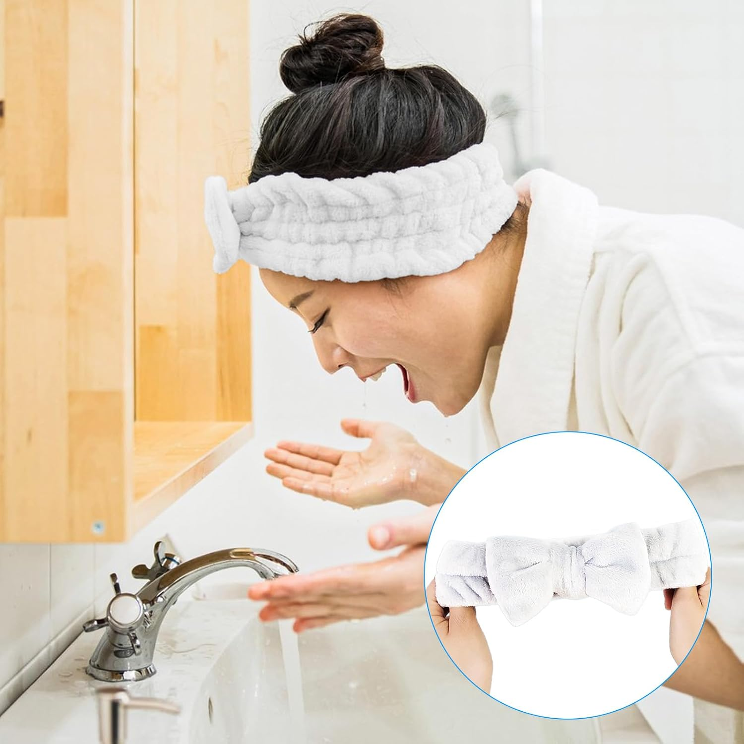 Pack of 6 Wrist Wash Bands & Make-Up Skincare Hairband Cosmetic Set, Elastic Face Wash Bracelets, Microfibre Makeup Sweatband Spa Face Headband for Women Yoga Skincare Products image number 2