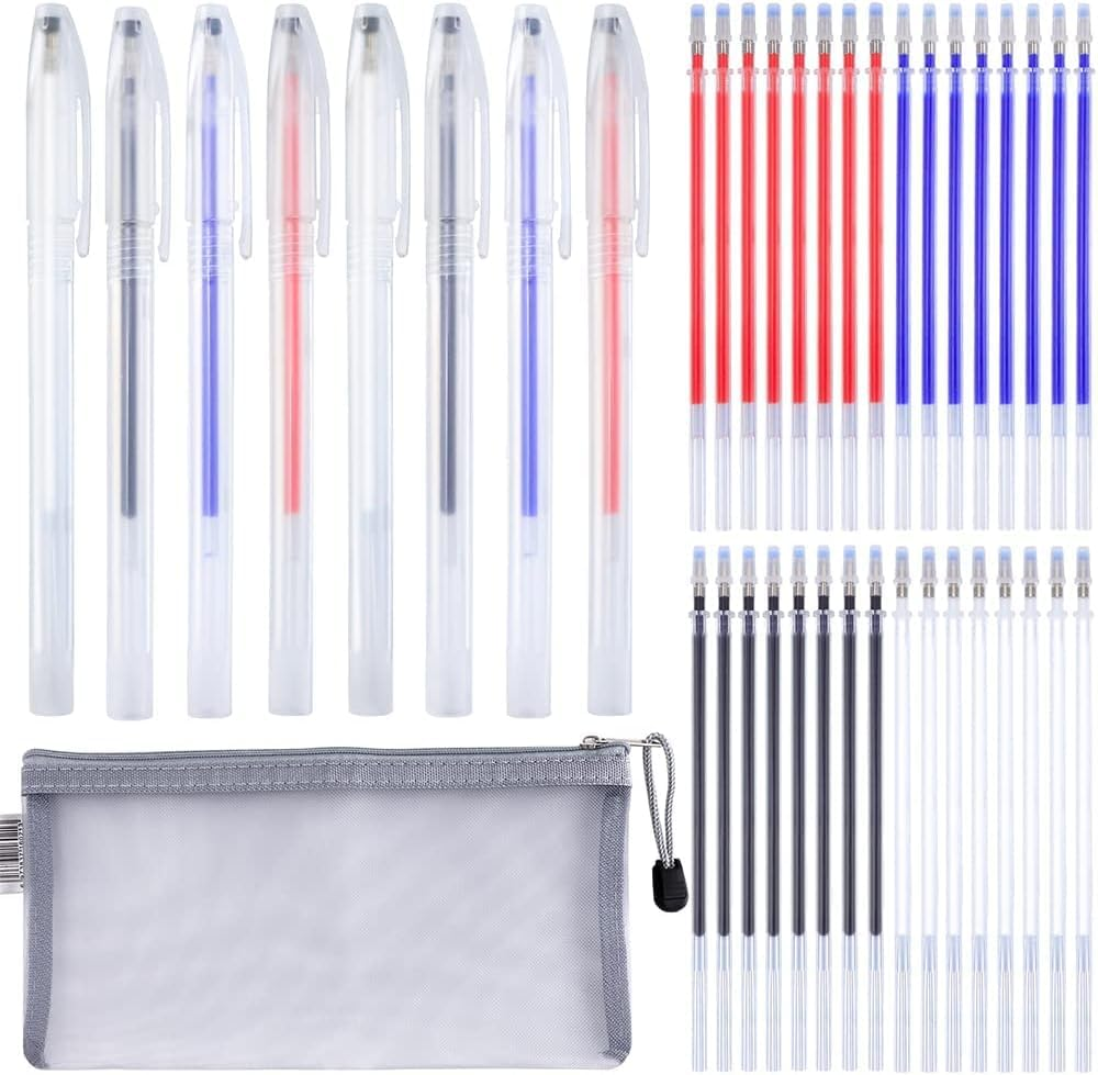 4 Colors Heat Erasable Fabric Pen Set, 8PCS Heat Erase Pen Shells with 40PCS Refills and 1Pcs Pen Storage Bag, Fabric Marking Pens for Sewing, Quilting, Leather, Dressmaker, Cloth image number 3