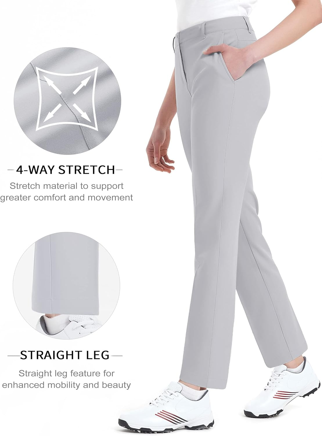 Women'S Golf Pants Stretch Straight Lightweight Breathable Twill Work Chino Ladies Pants image number 2